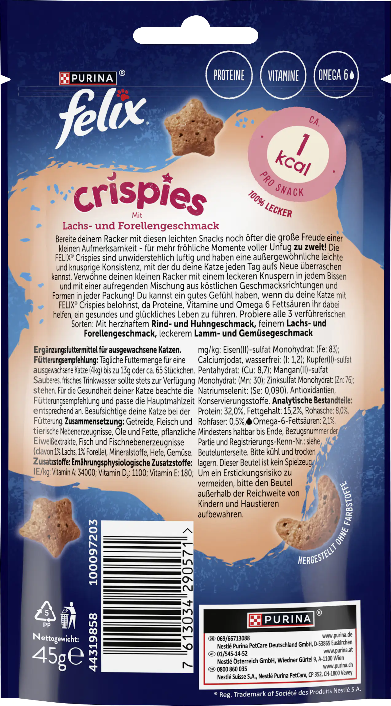 Felix Crispies Katzensnack Lachs und Forelle 45g Felix Crispies Katzensnack Lachs und Forelle 45g