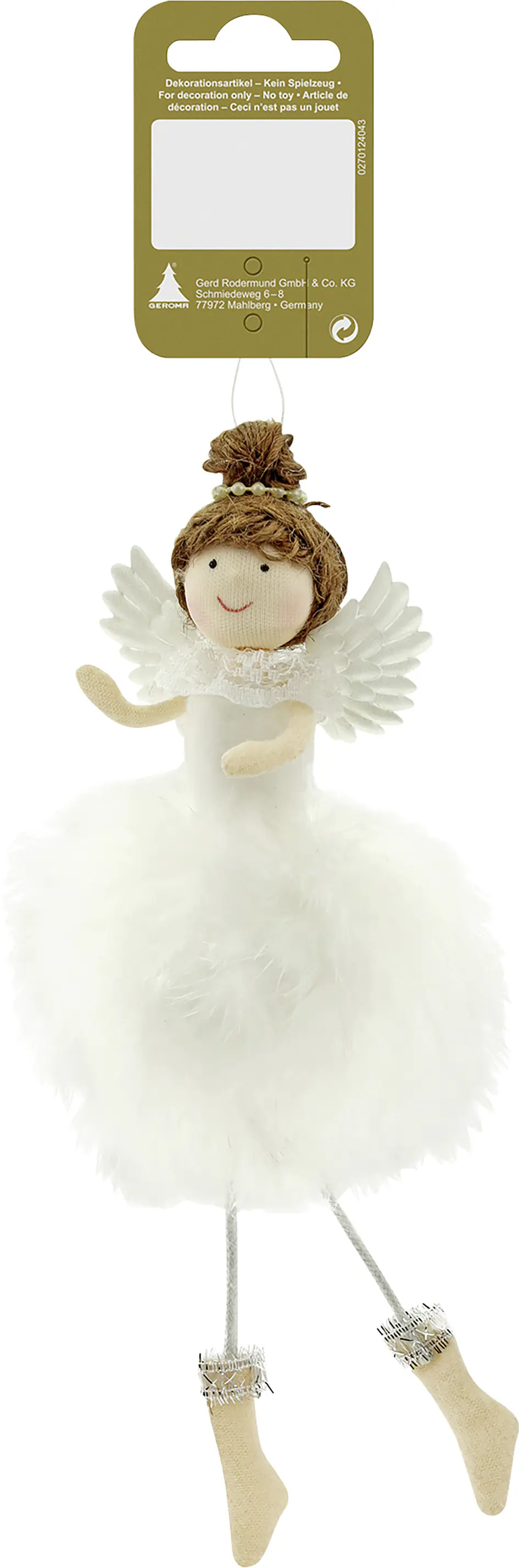 Dekohänger Engel mit Federn Kunstoff 18 cm weiß