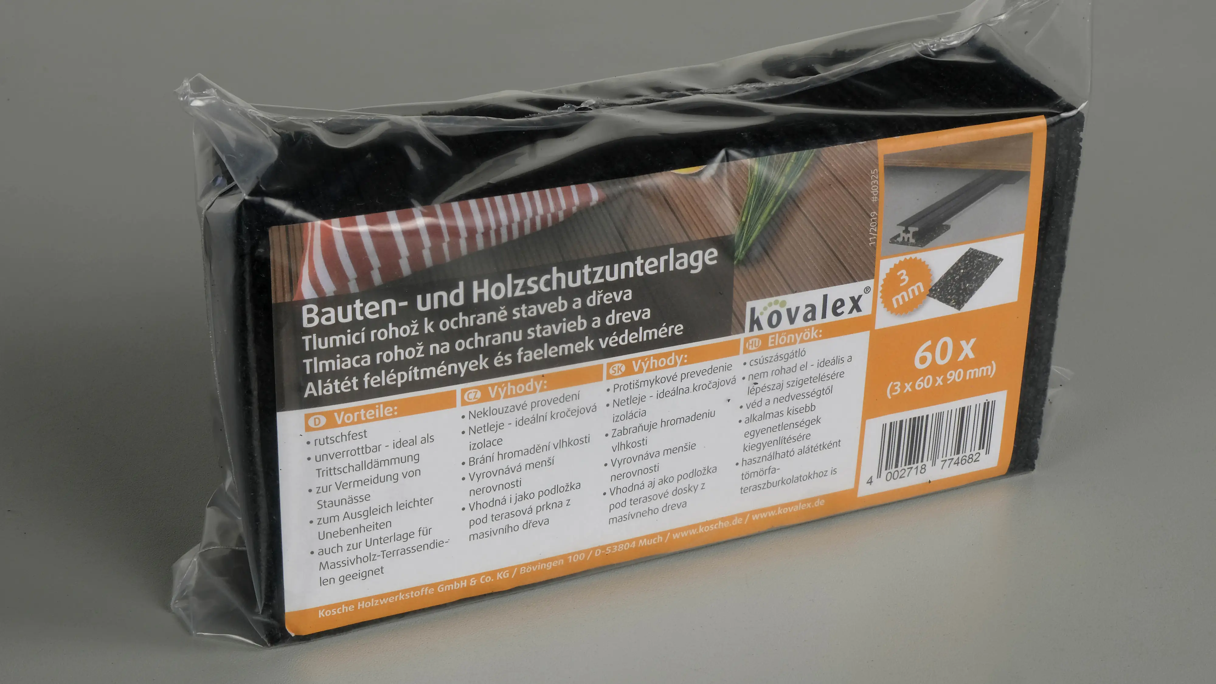 Kovalex Bautenschutzunterlage 90 x 60 x 3 mm schwarz 60 Stück