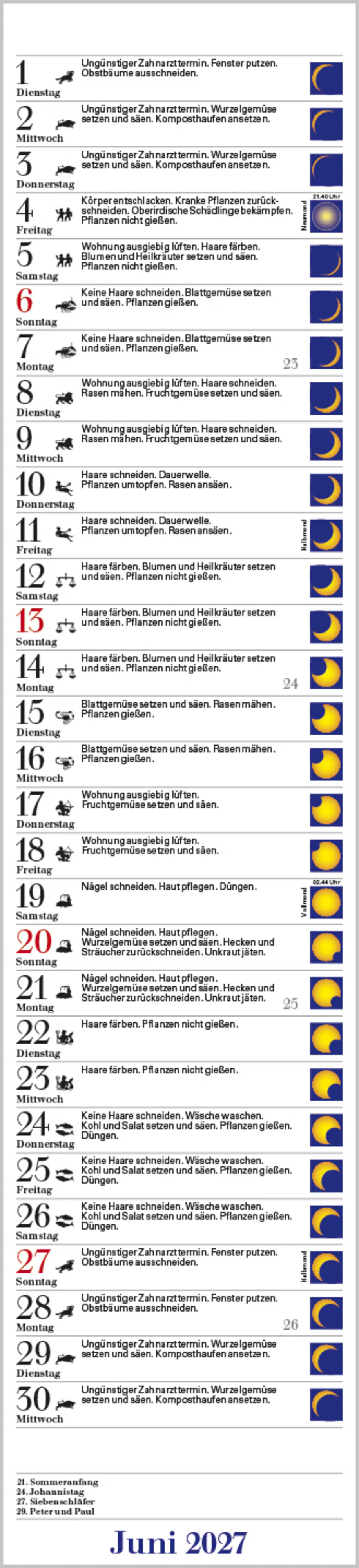 Korsch Kalender Langplaner Mond 2027