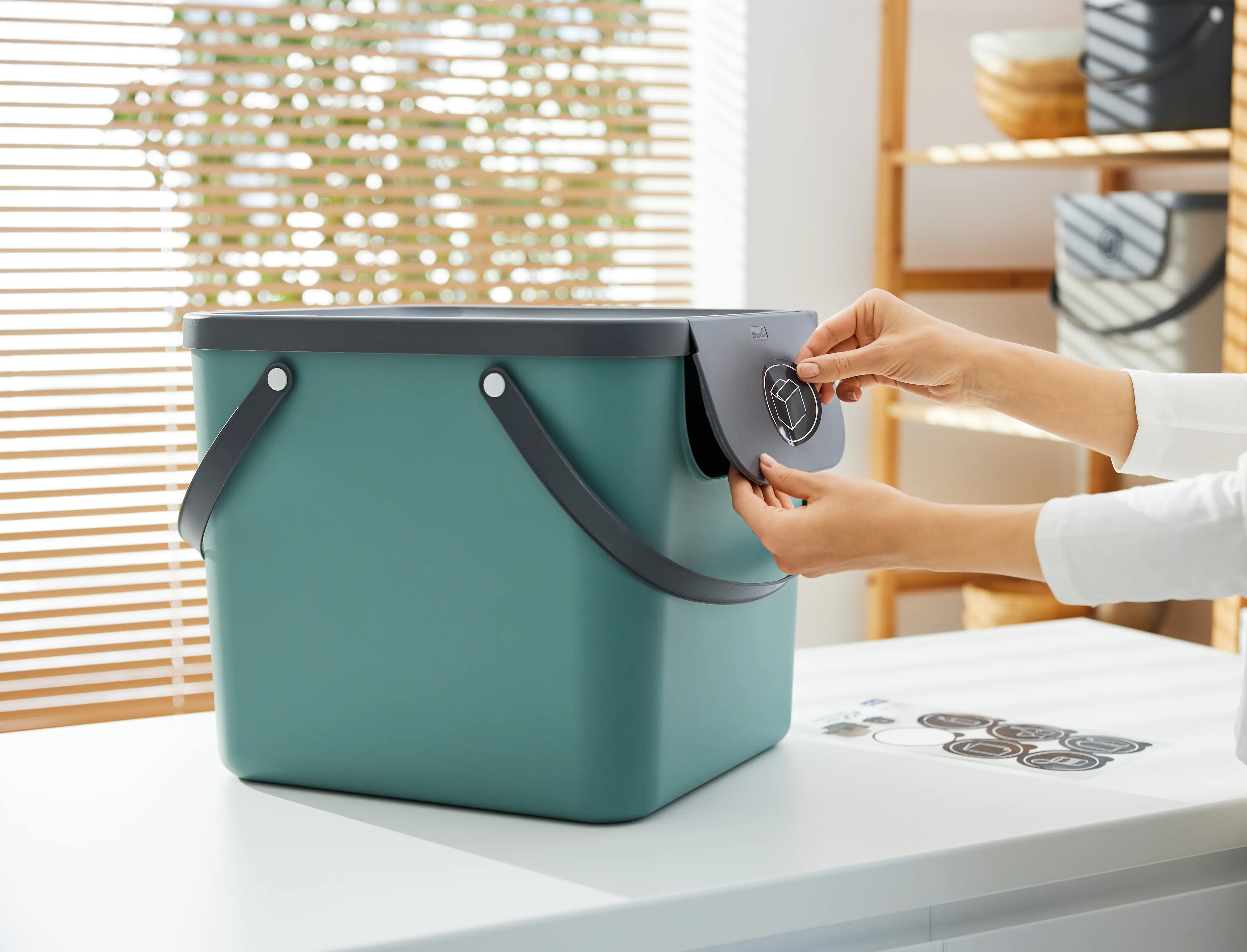 Rotho Mülltrennungssystem Albula 40 L misteltoe green Recyclingbehälter