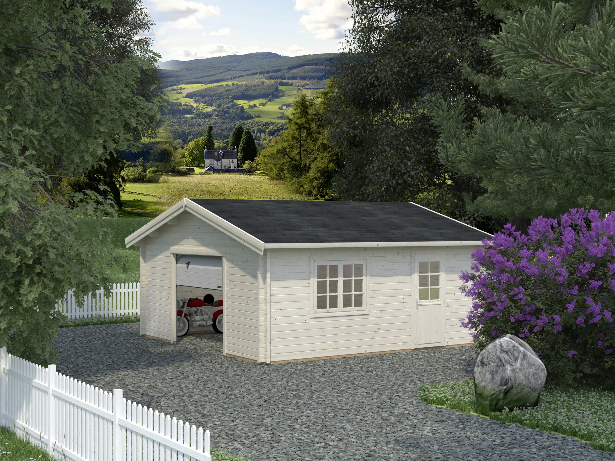 Palmako Fertiggarage Roger 540 x 540 cm mit Sektionaltor naturbelassen