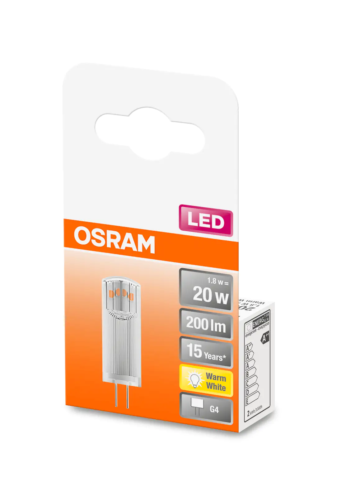 4058075431966 Osram LED Stiftsockellampe Pin G4 1,8W warmweiß, klar
