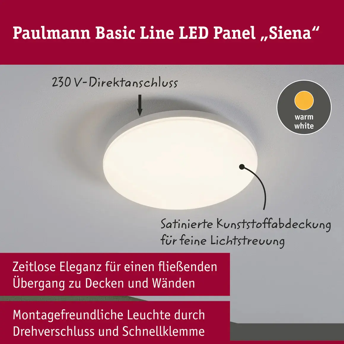 Paulmann LED Deckenleuchte Siena Ø 26 cm 18,8 W warmweiß