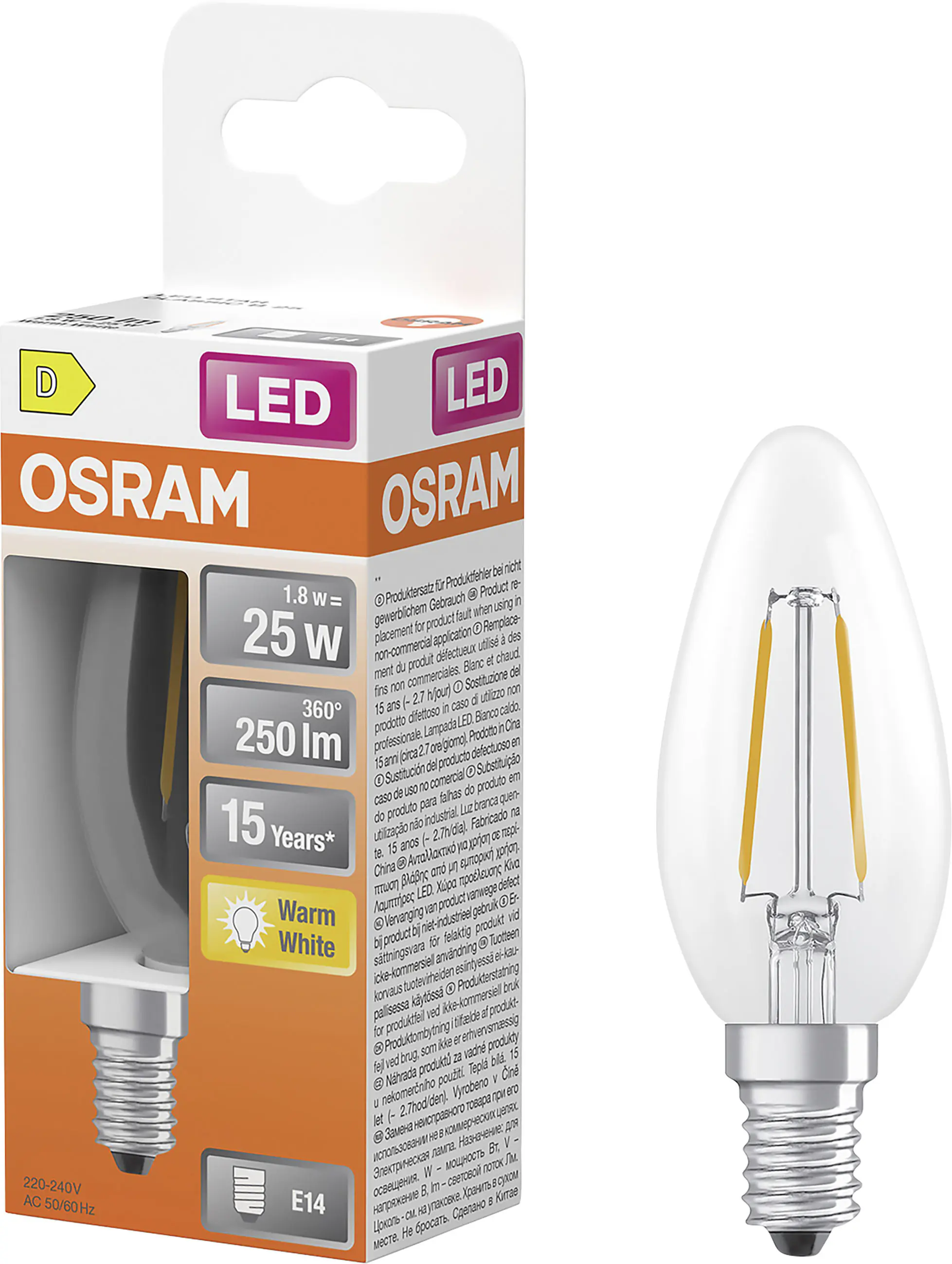Osram LED Leuchtmittel E14 Star Classic 1,8W klar warmweiß