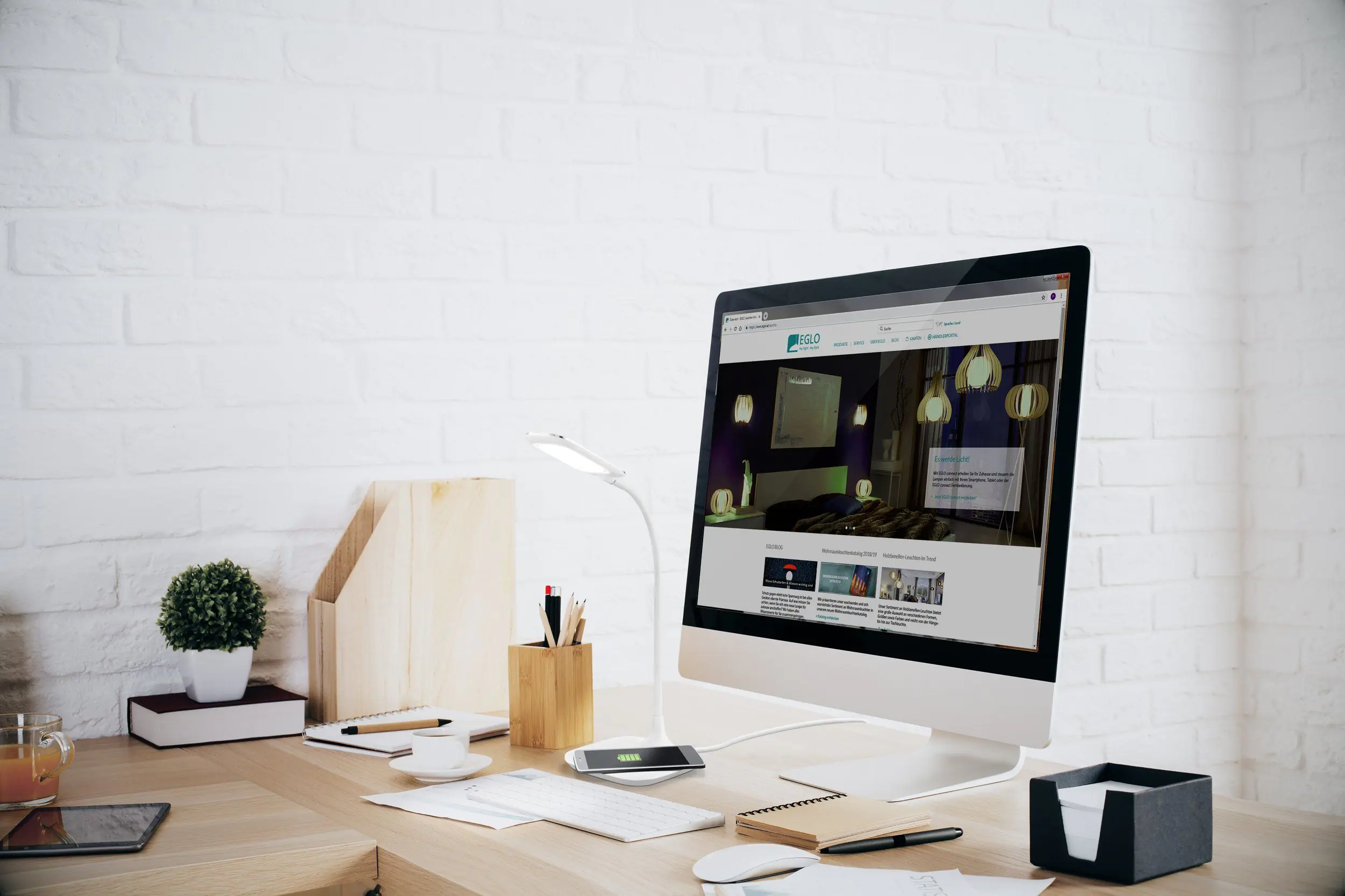 Eglo LED Tischleuchte Masserie weiß 38,5 x 16,5 cm mit QI-Charger