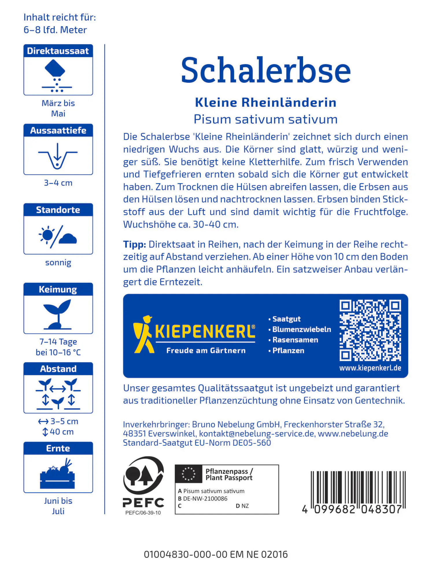 Kiepenkerl Saatgut Schalerbsen Kleine Rheinländerin für ca. 2,4 – 4 m²