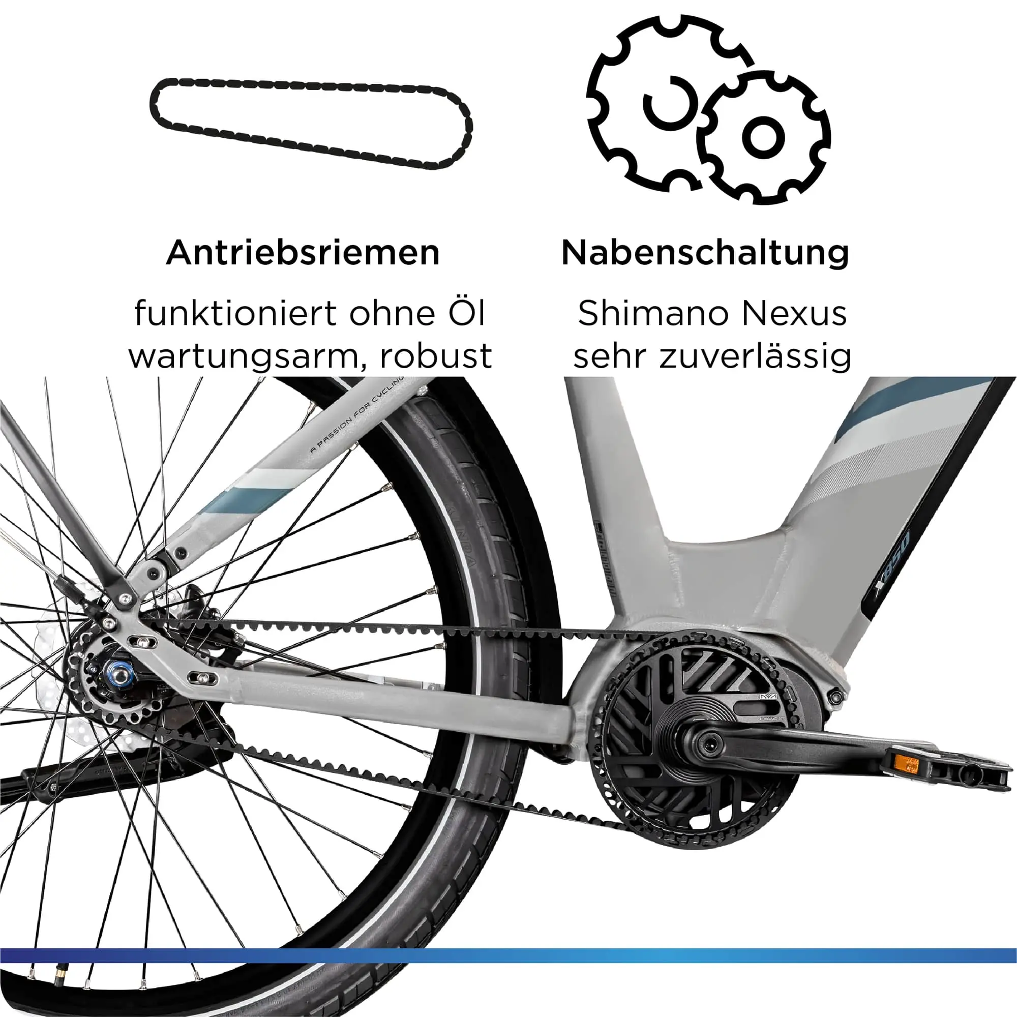 Zündapp E-Bike Trekking X850 Tiefeinsteiger 27,5 Zoll 7-Gang 550 Wh grau