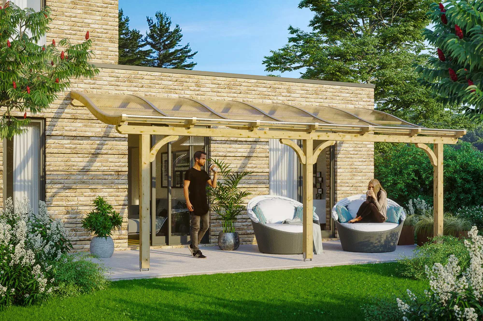 SKAN HOLZ Terrassenüberdachung Venezia 648 x 389 cm, Leimholz, natur