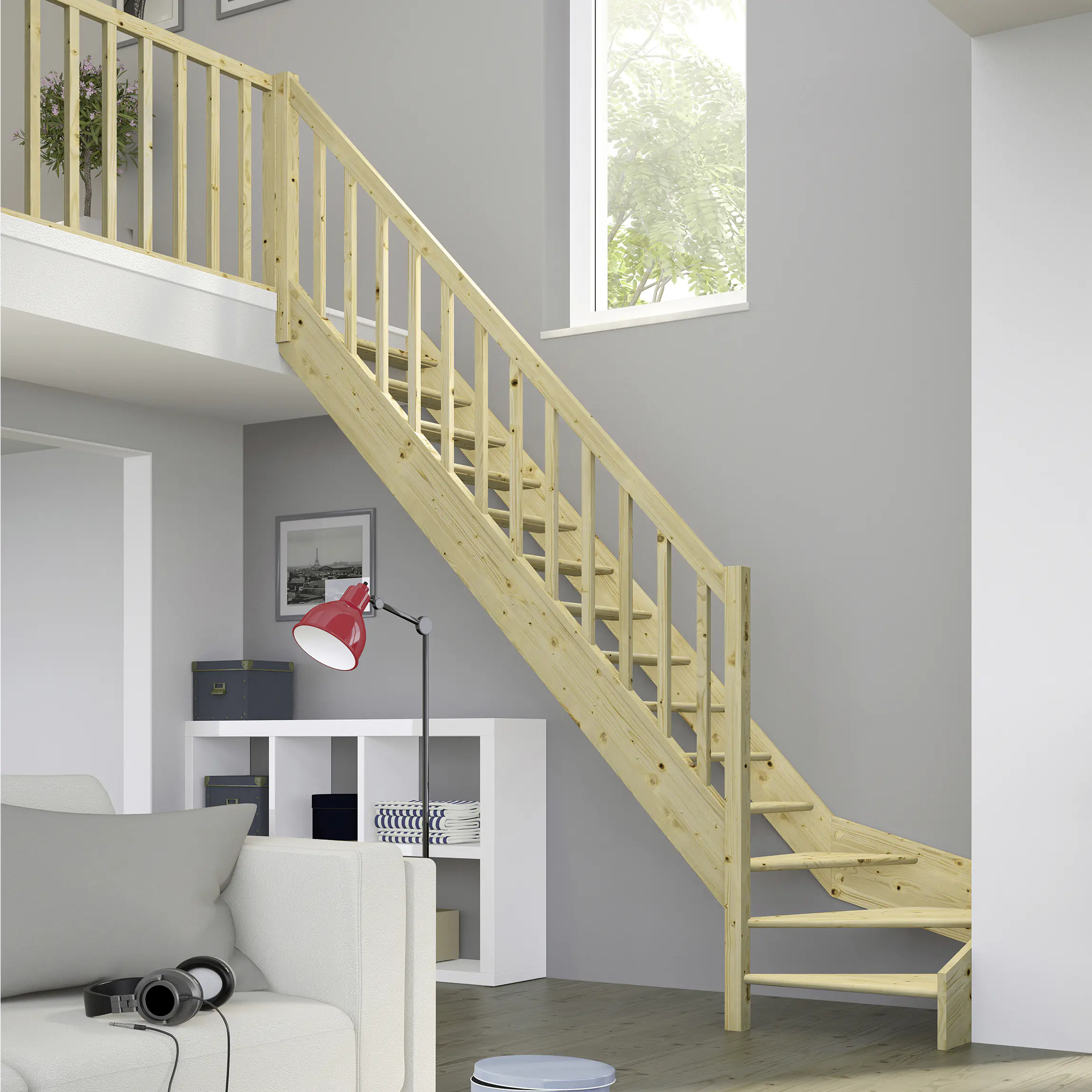 Dolle Raumspartreppen Paris 1/4-gew. Fichte unbehandelt inkl. Geländer