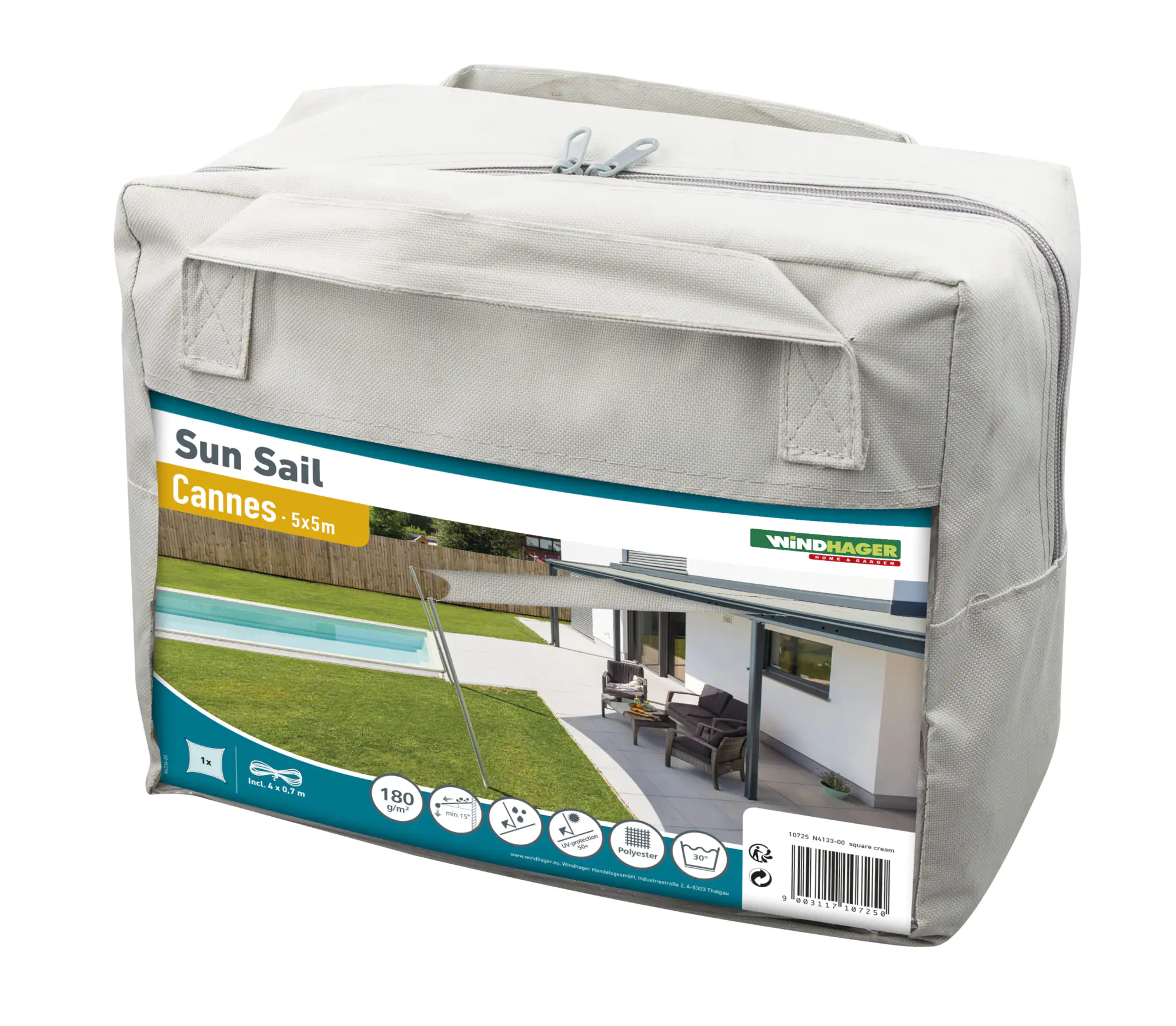 Windhager Sonnensegel Cannes cream 5 x 5 m