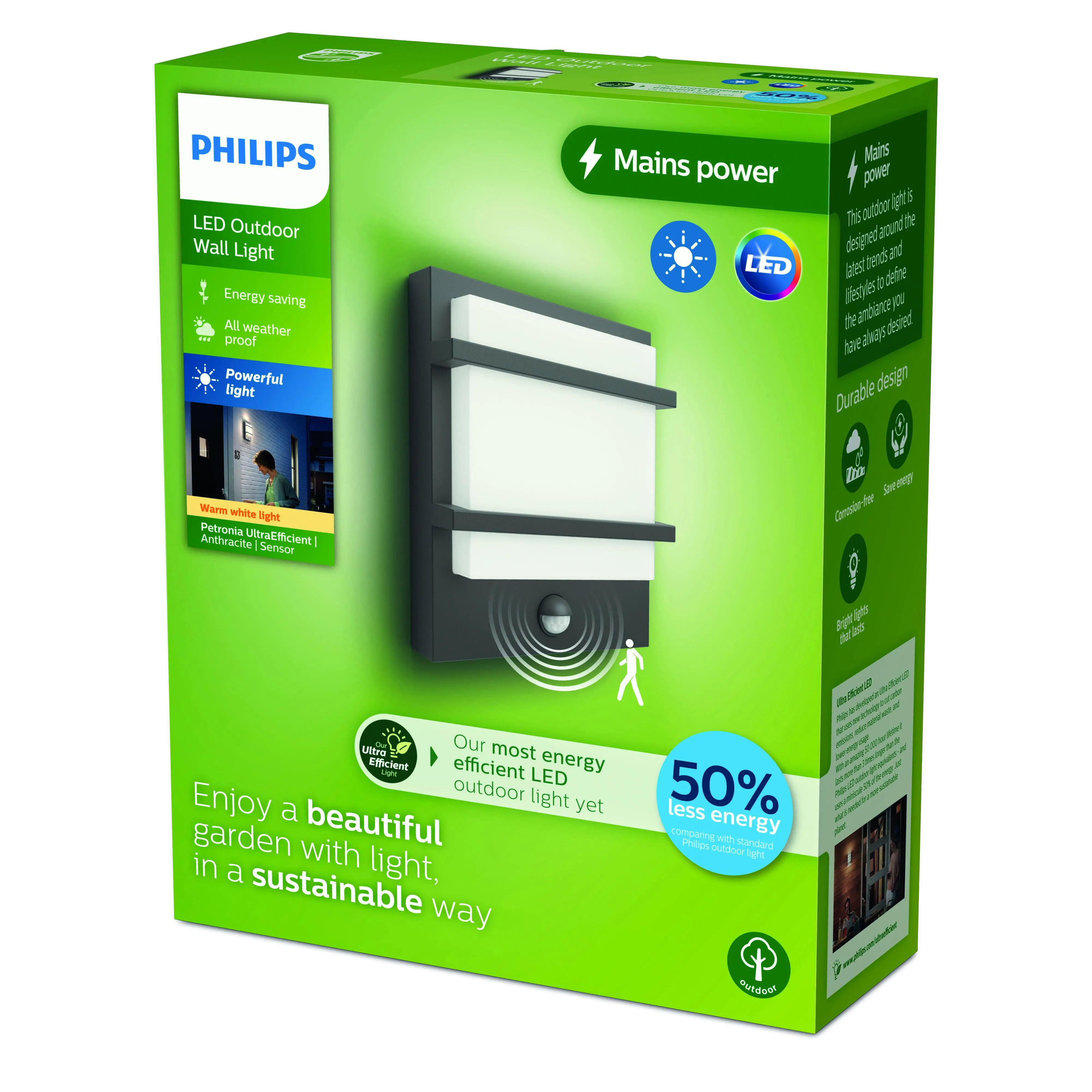 Philips LED Außenwandleuchte Petronia anthrazit mit Bewegungssensor warmweiß