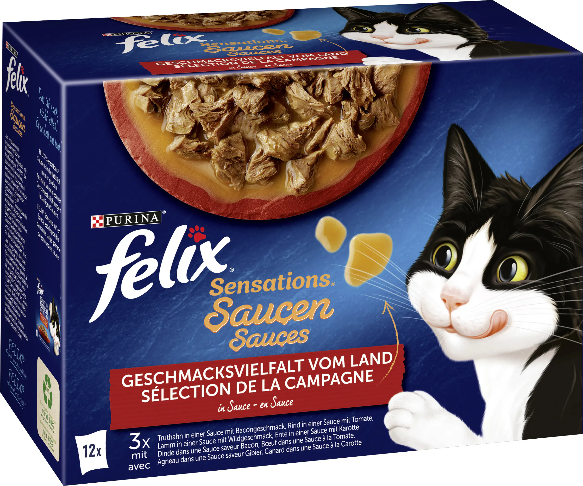 Felix Sensations Saucen Geschmacksvielfalt vom Land Katzenfutter 12 x 85 g