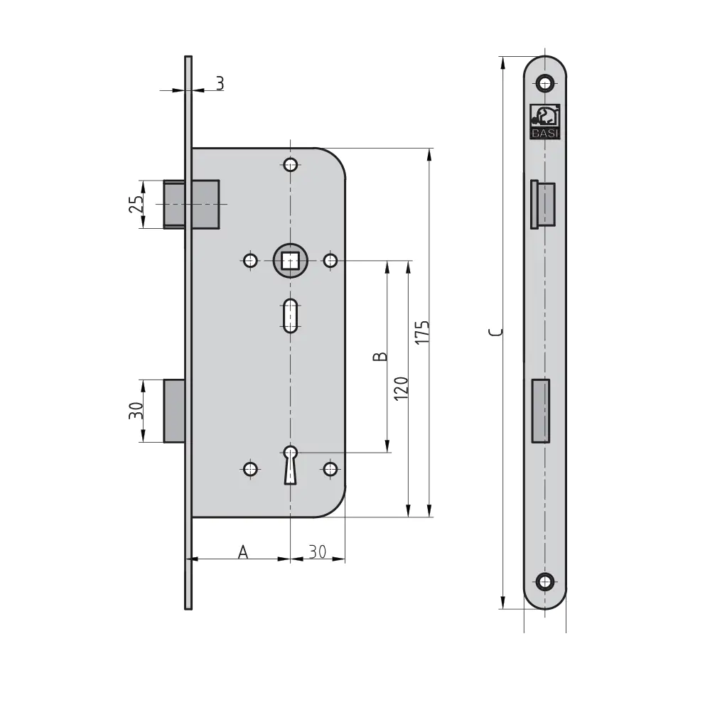 Basi Einsteckschloss ES 922 PZW rechts