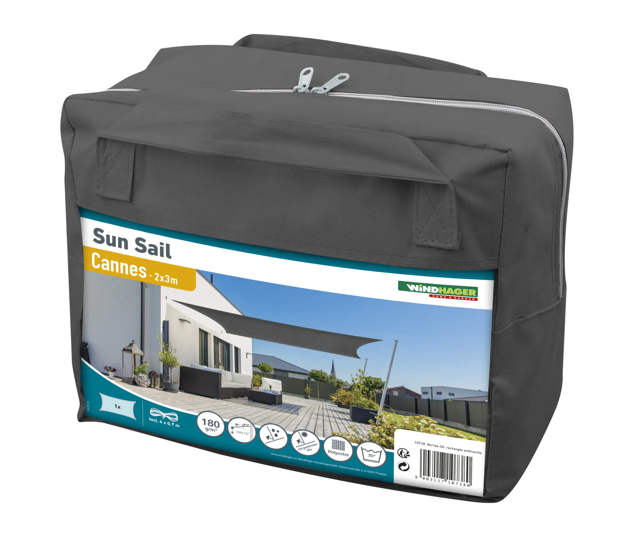 Windhager Sonnensegel Cannes anthrazit 2 x 3 m