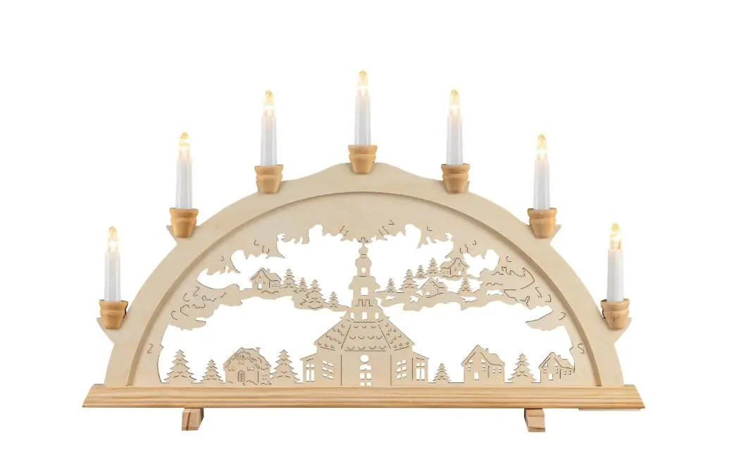 Saico Lichterbogen LED Seiffener Kirche Holz 58 cm warmweiß natur
