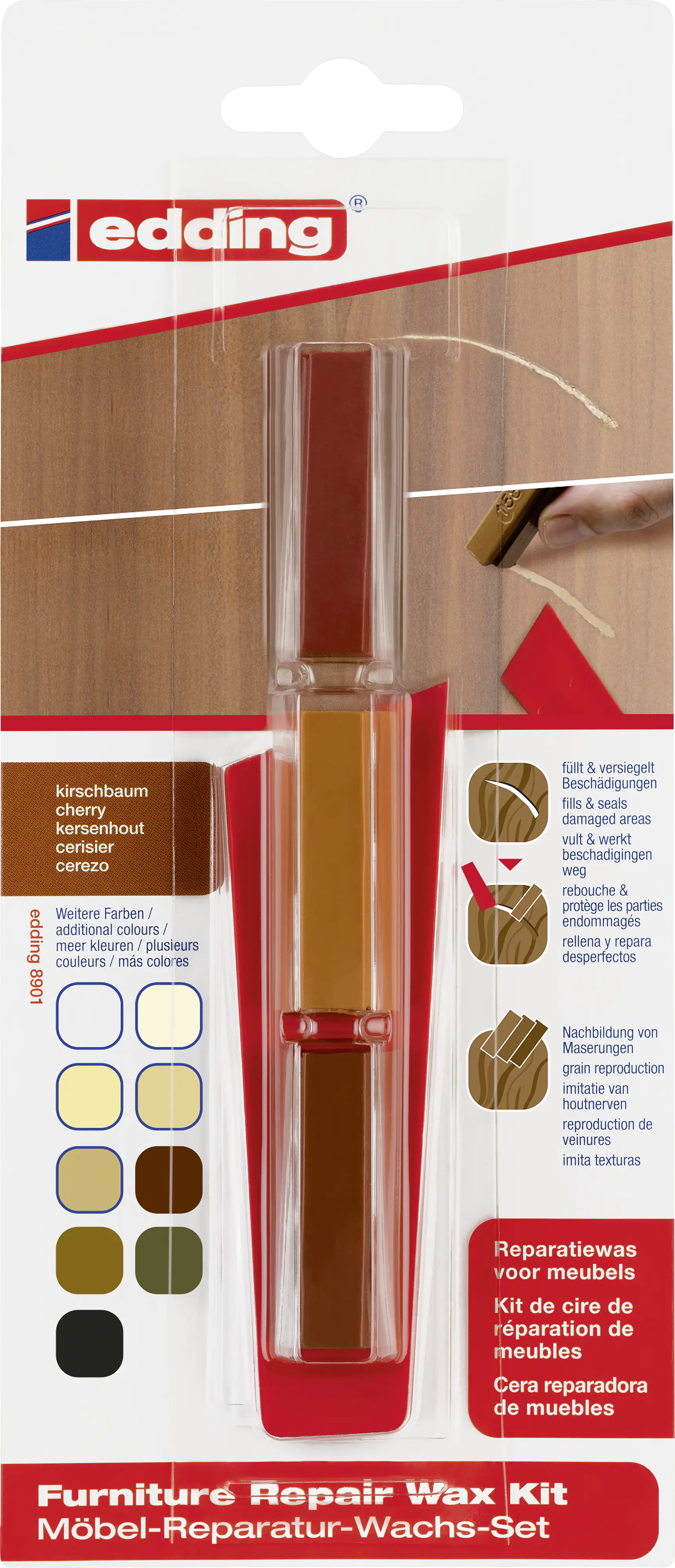 Edding Möbel-Reparaturwachs-Set 8901/3 kirschbaum