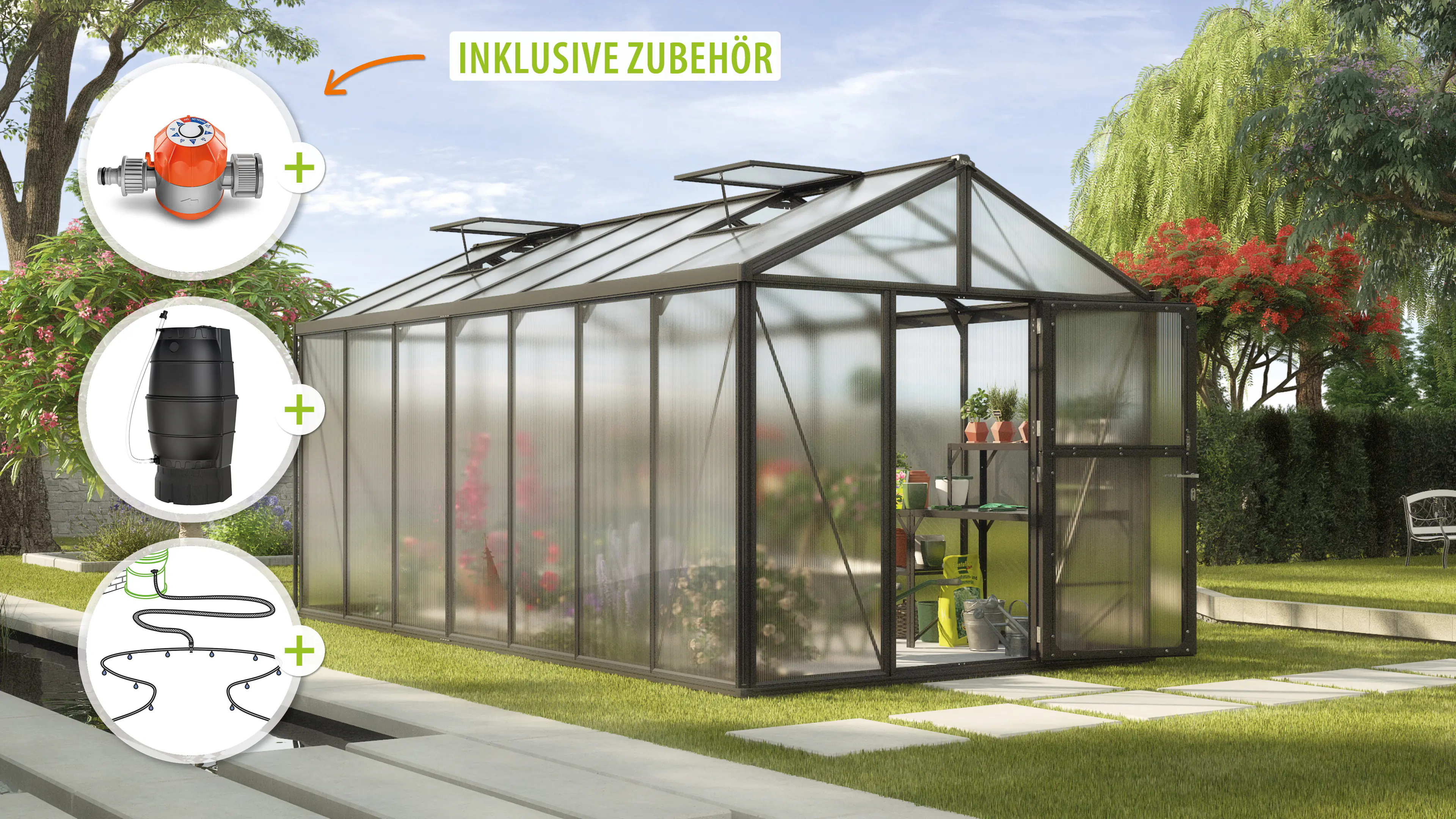 Vitavia Gewächshaus-Set Zeus 13800 HKP 10 mm schwarz 266 x 547 cm 