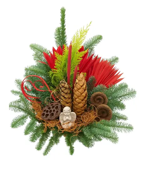 Grabschale mit Engel natur-rot H 50 x B 45 cm