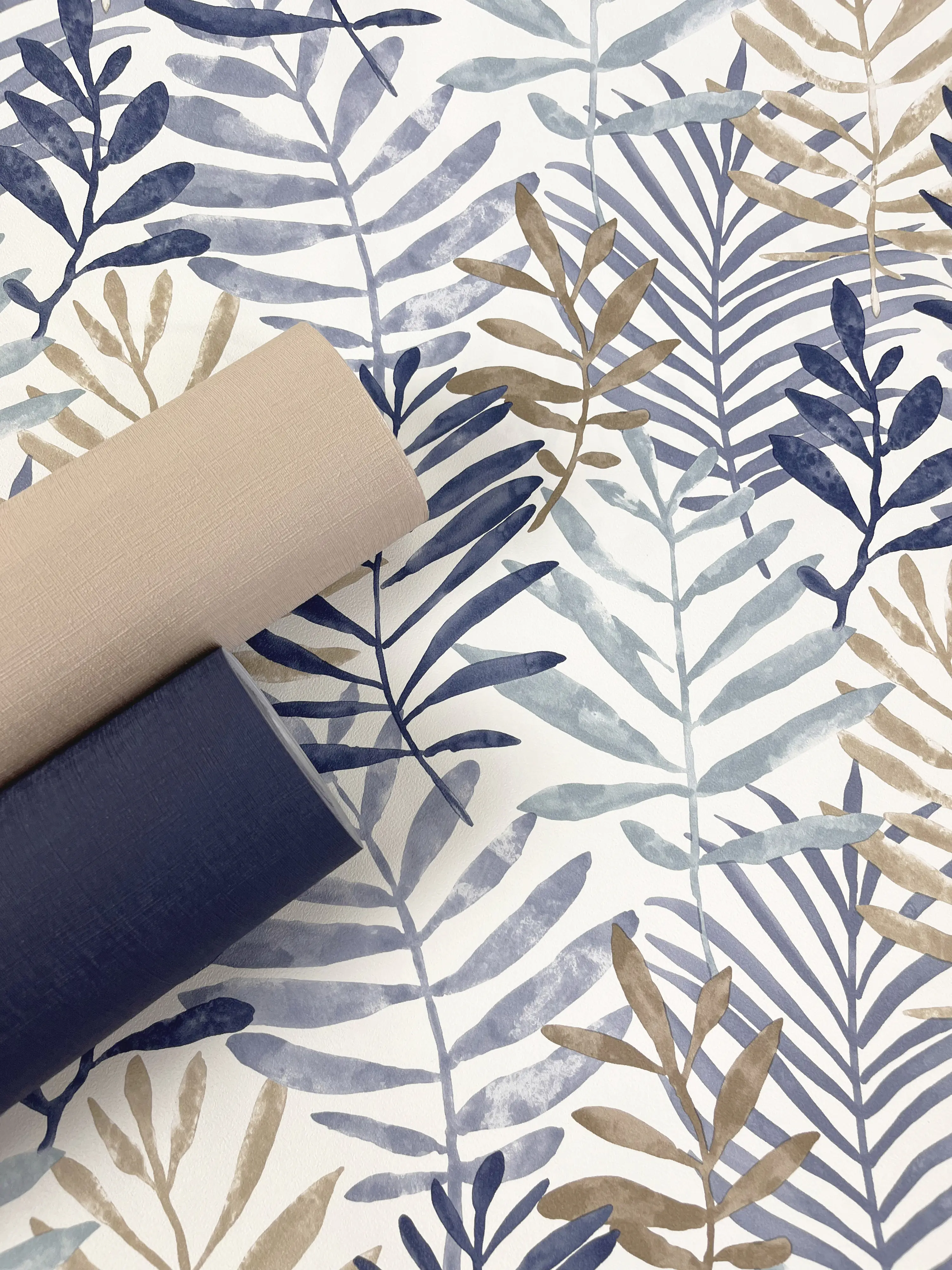 Rasch Vliestapete Tropische Blätter blau-beige 10,05 x 0,53 m