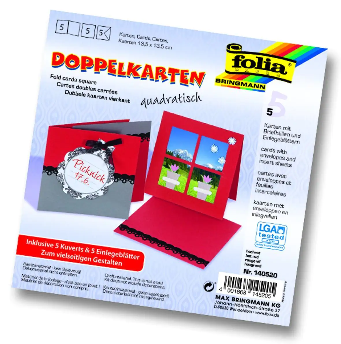 Glorex Doppelkarten 13,5 x 13,5 cm hochrot, 5 Stück