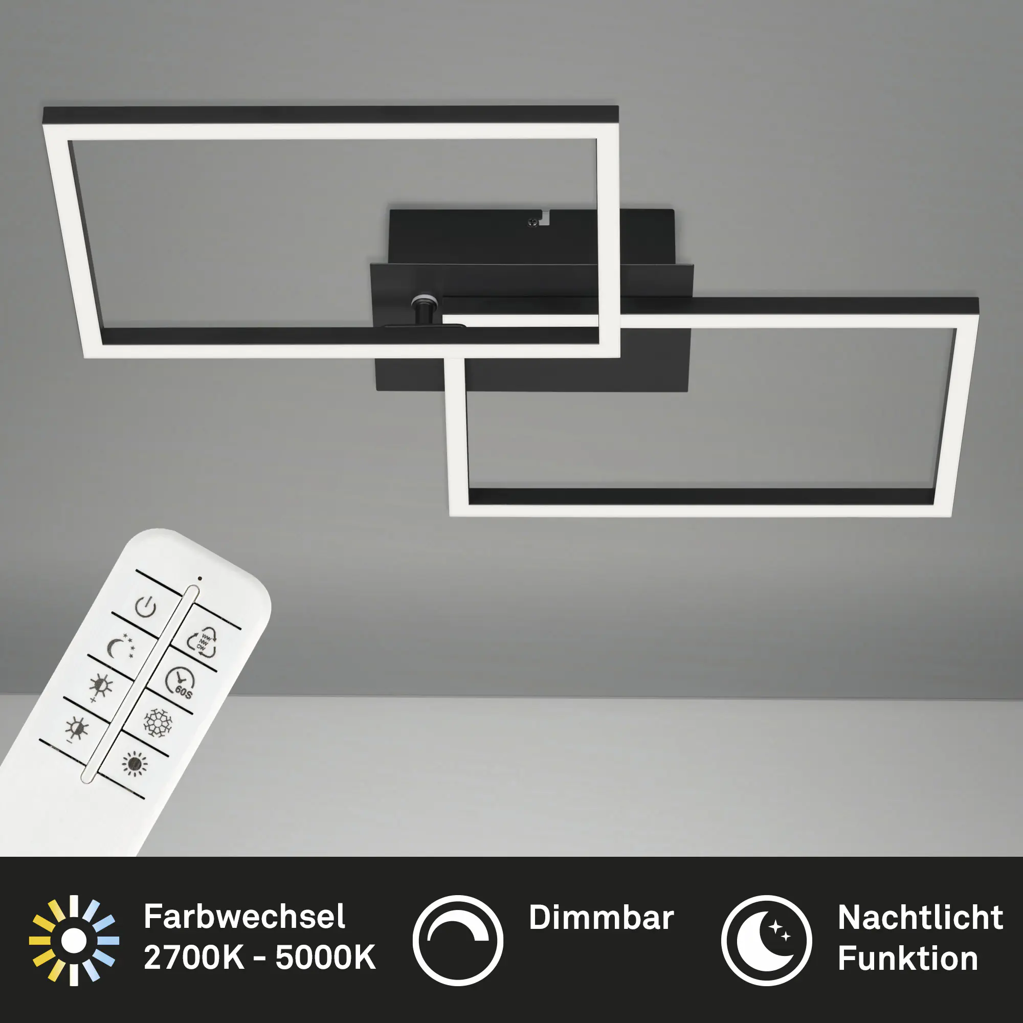 Briloner LED-Deckenleuchte Frame 50 x 39 cm schwarz dimmbar warmweiß