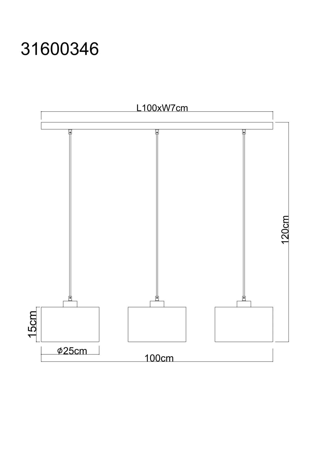 Globo Hängeleuchte Jule 100 x 25 cm 3xE27 weiß