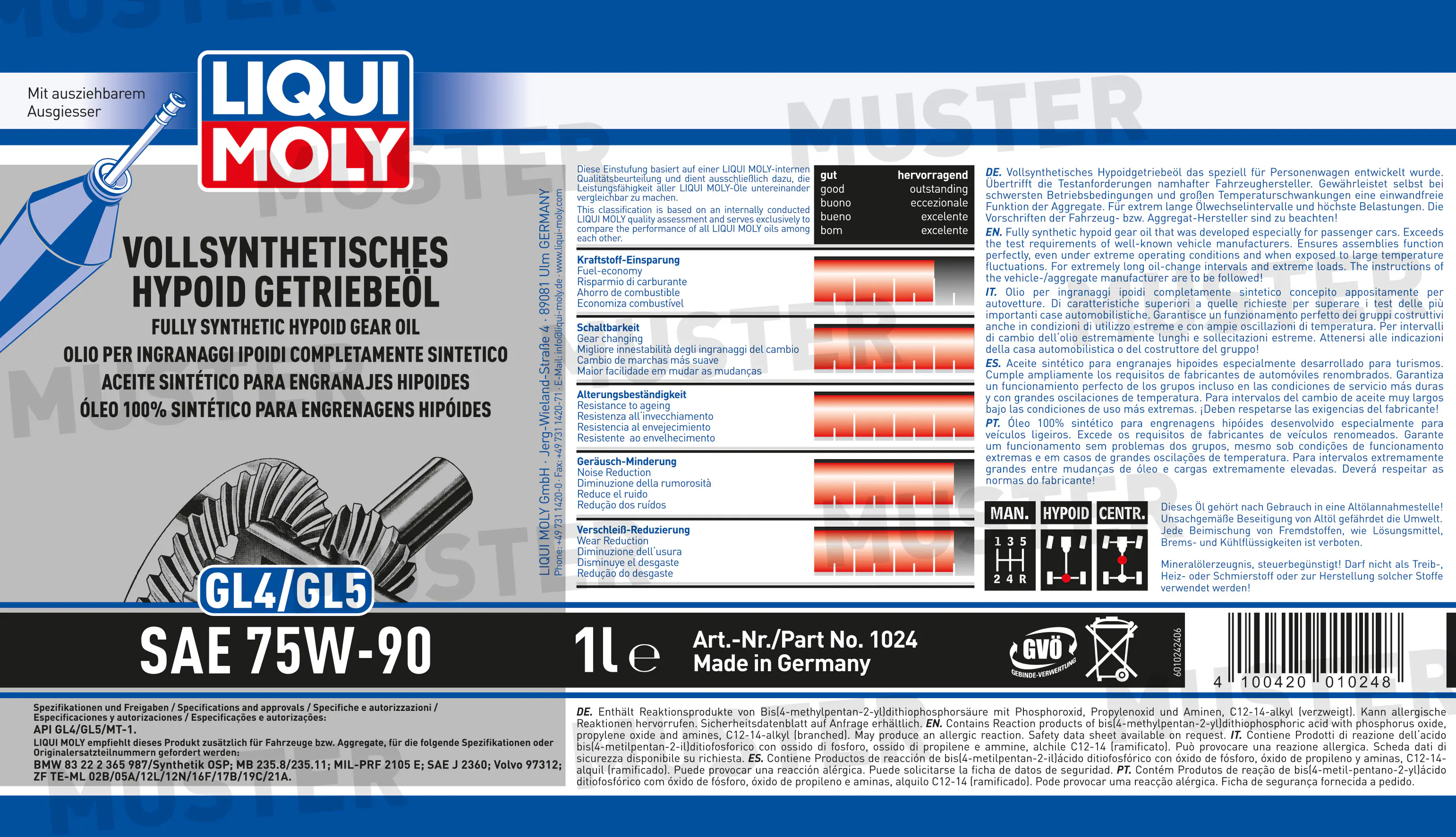 Liqui Molly Vollsynthetisches Hypoid Getriebeöl (GL4/5) 75W-90 1 L Liqui Molly Vollsynthetisches Hypoid Getriebeöl (GL4/5) 75W-90 1 L