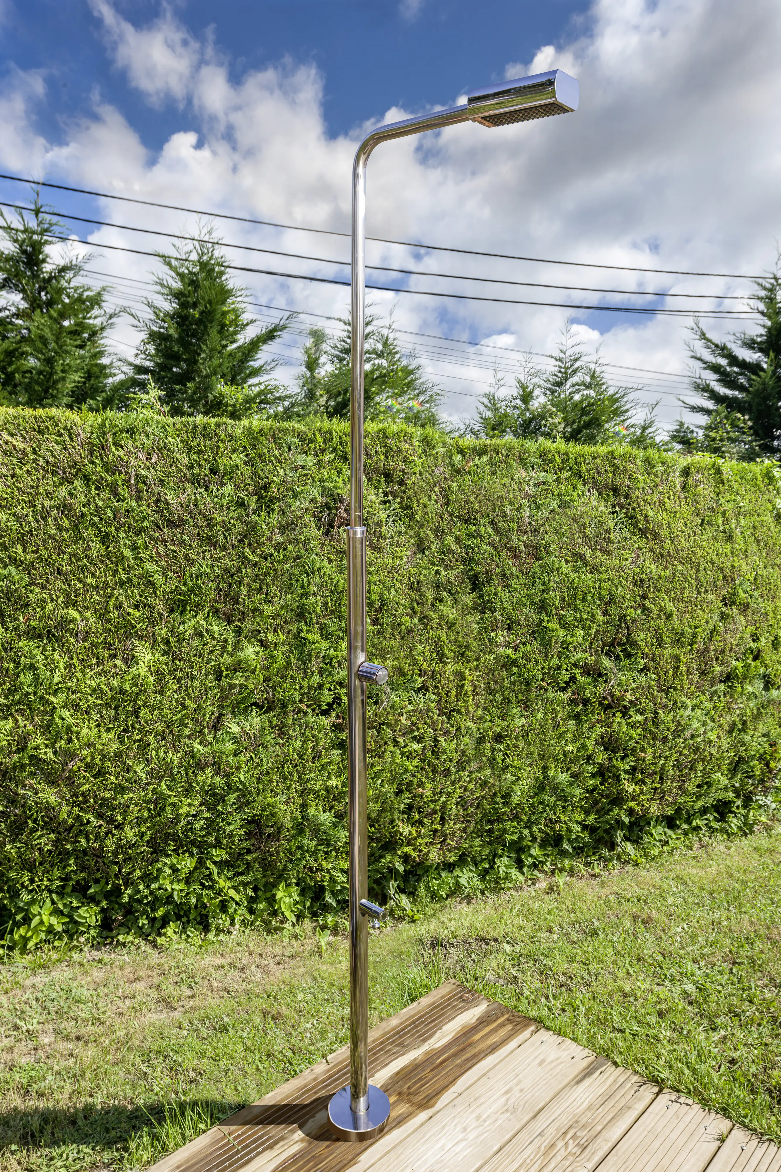 Gre Edelstahldusche mit Fuß-Wasserhahn