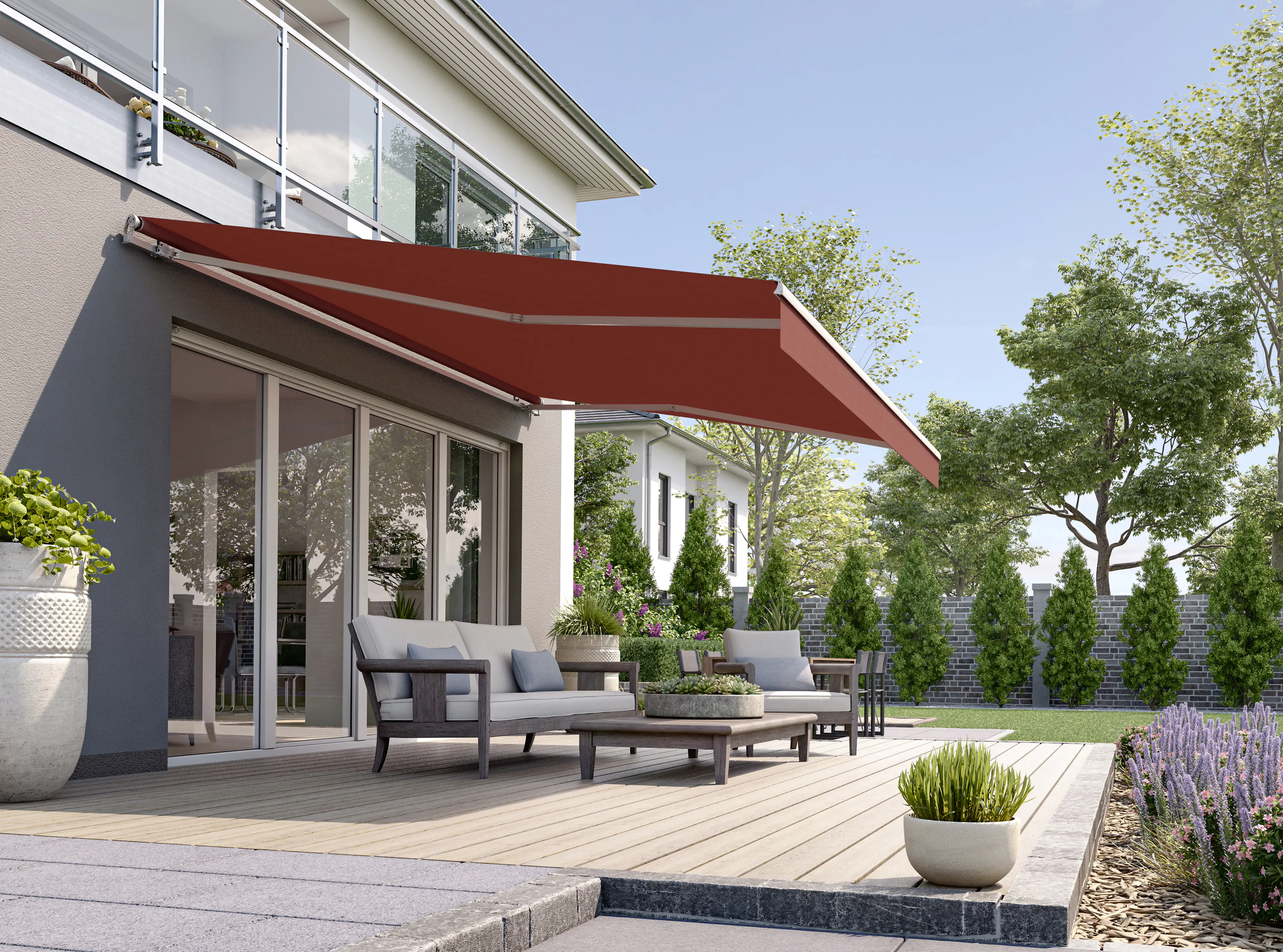 Gelenkarmmarkise Classic bordeaux  inkl. Motor, Handsender, Solar Panel