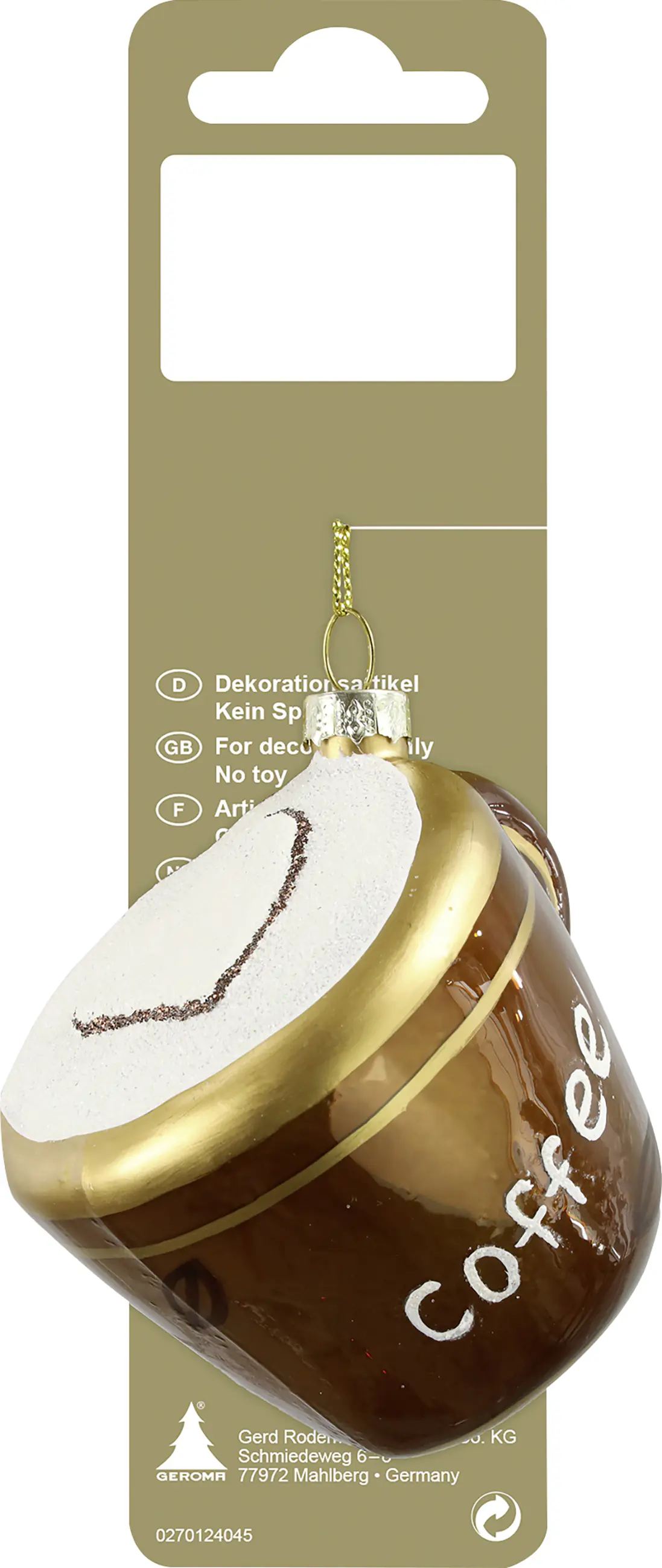 Dekohänger Kaffeetasse Glas 8 x 7 cm braun