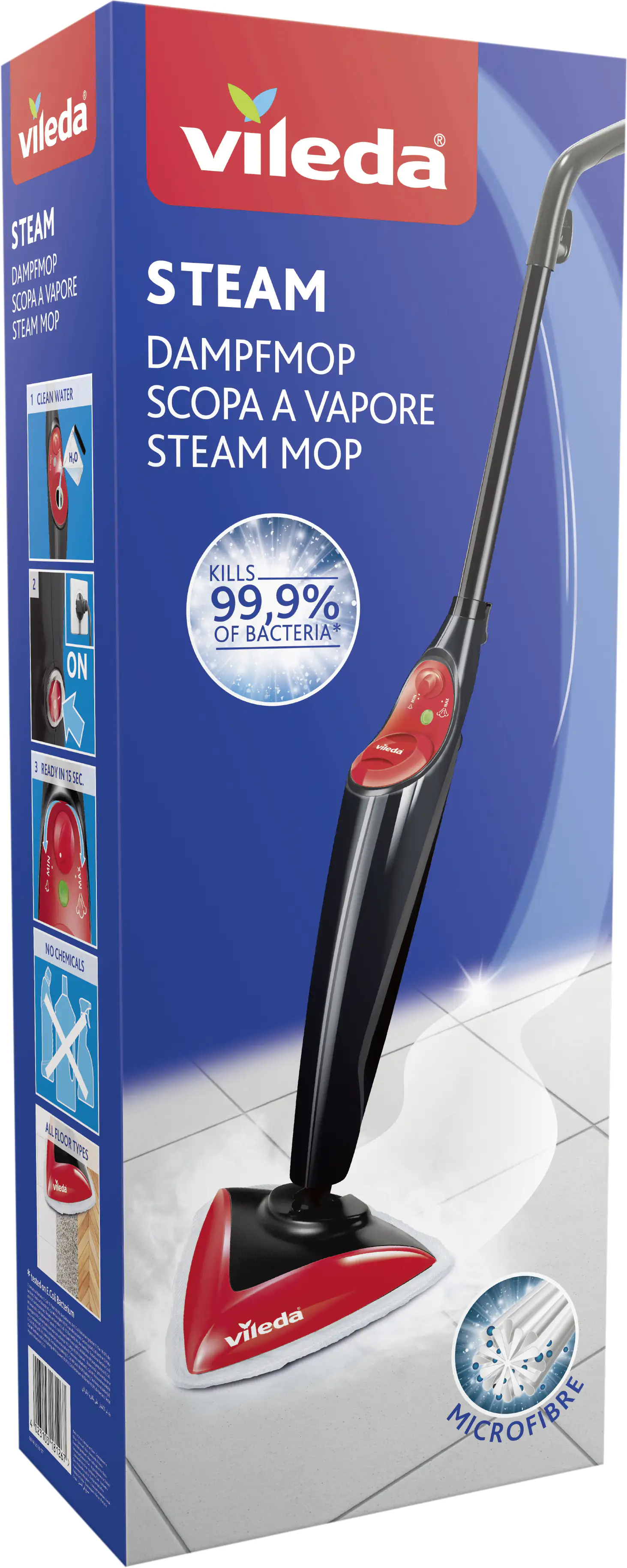 Vileda Steam Dampfreiniger 1550 W Reinigen ohne Chemikalien