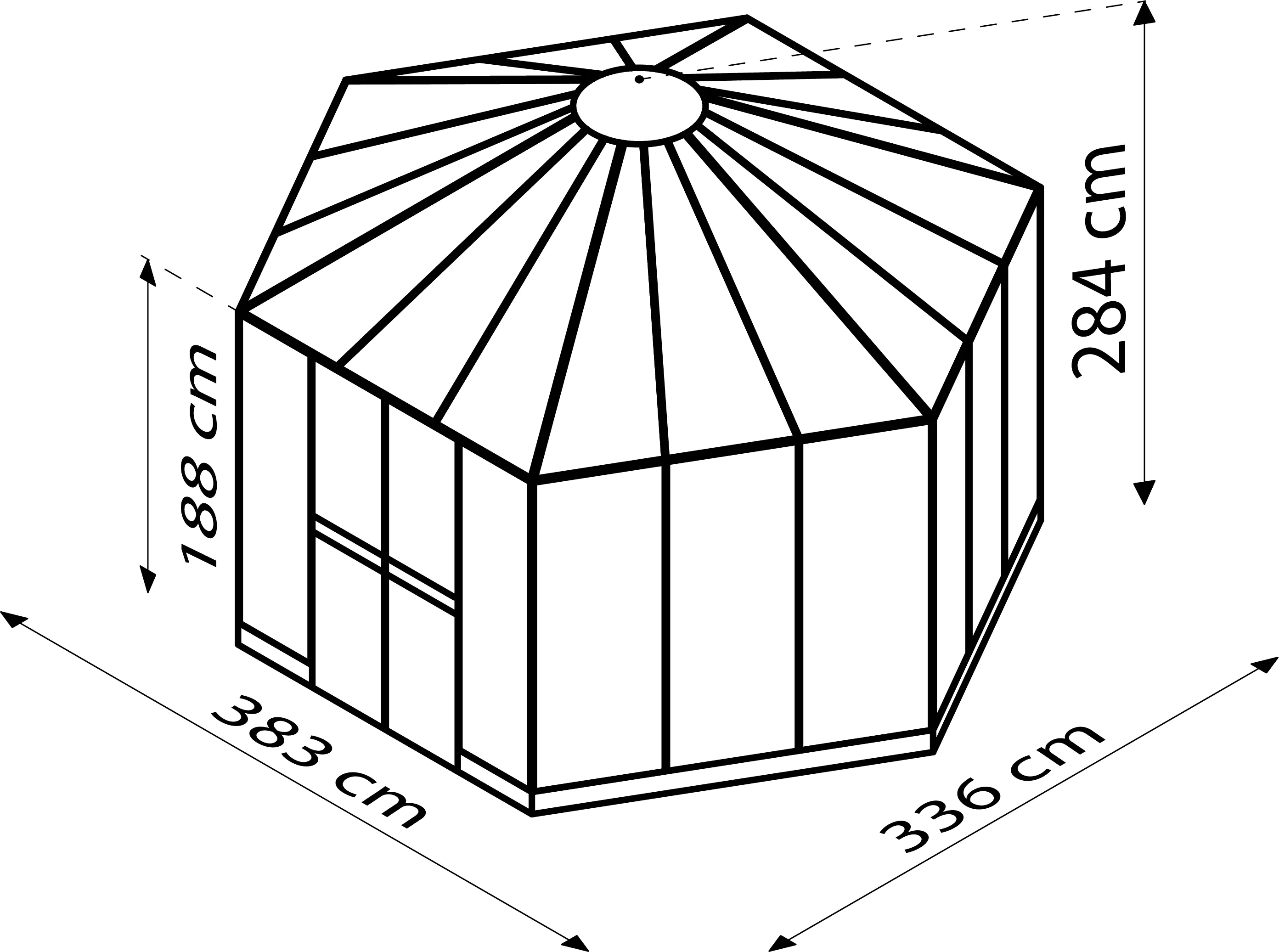 Vitavia Gewächshaus Pi 9000 383 x 333 cm 3 mm Sicherheitsglas