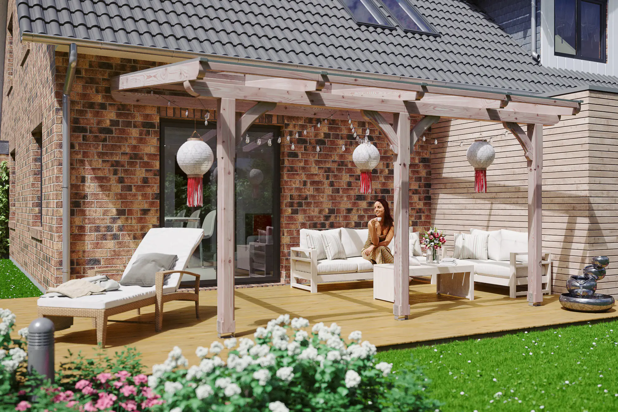 4018211200054 SKAN HOLZ Terrassenüberdachung Rimini 434 x 350 cm, Douglasie, natur