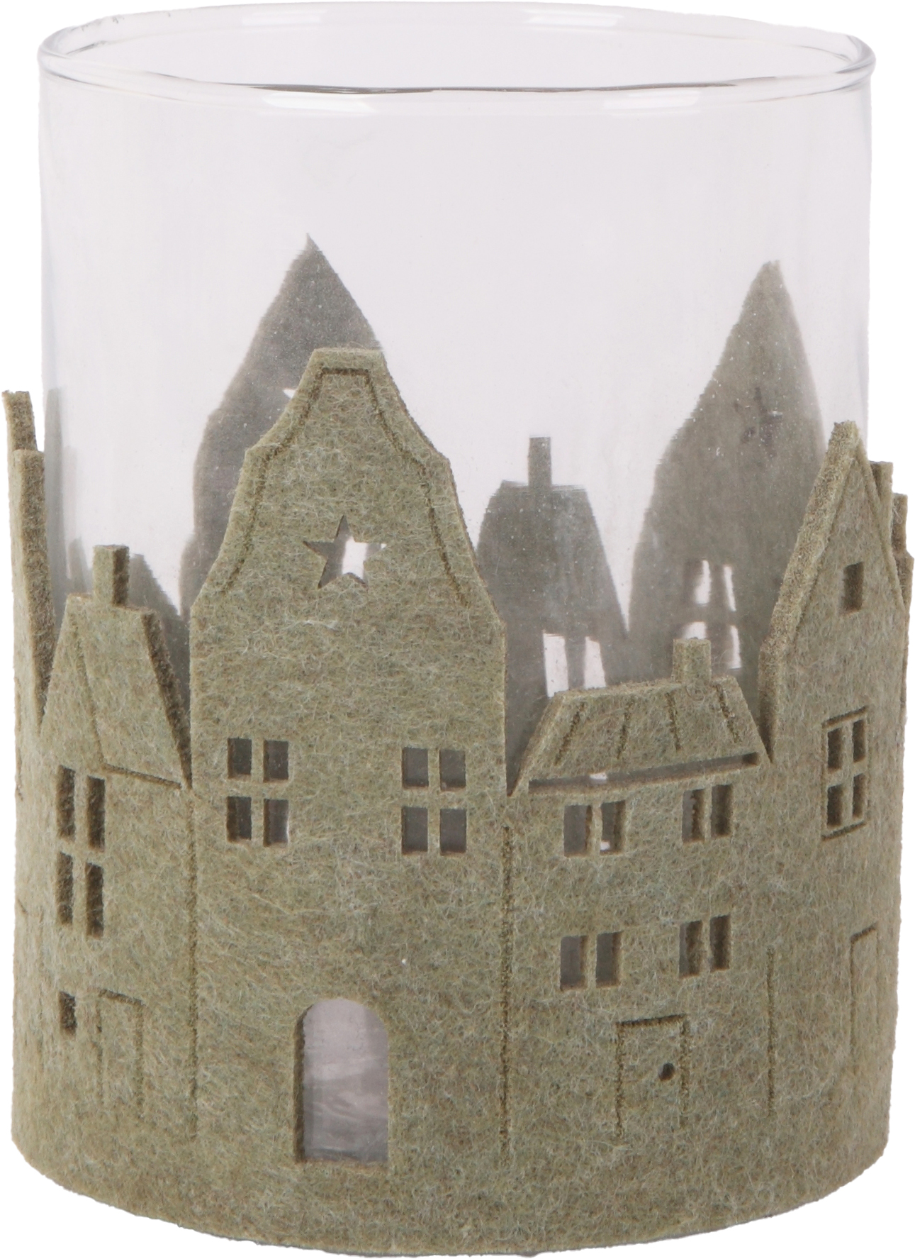 Windlicht Weihnachten Glas Ø 9 x 13 cm transparent grün