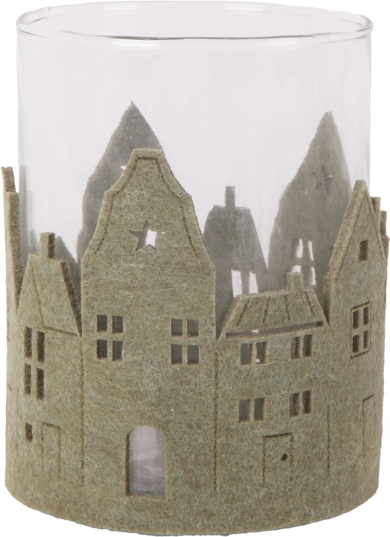 Windlicht Weihnachten Glas Ø 9 x 13 cm transparent grün