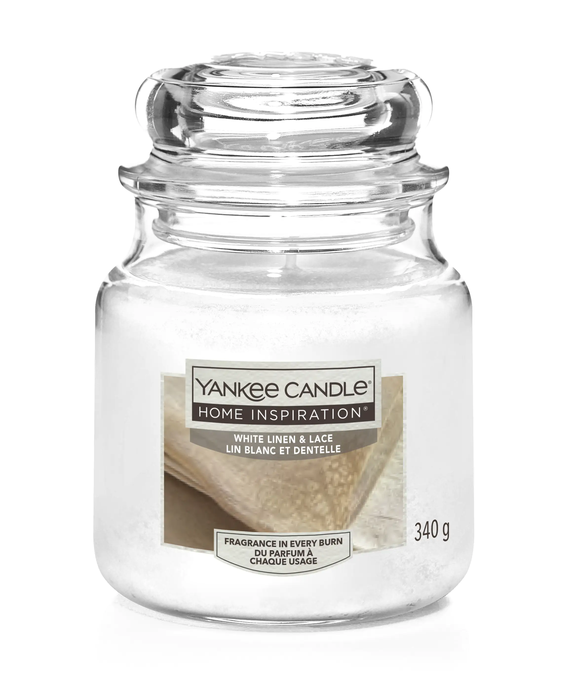 Yankee Candle Duftkerze Mittleres Glas White Linen & Lace 340 g, weiß Yankee Candle Duftkerze Mittleres Glas White Linen & Lace 340 g, weiß