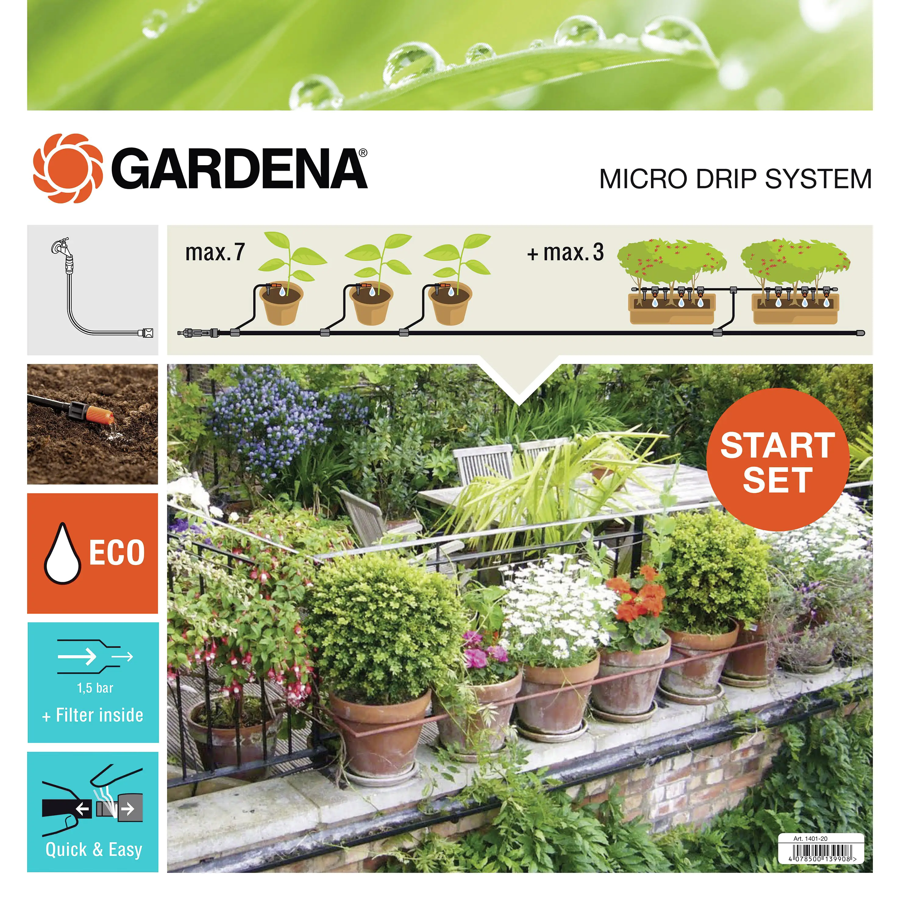 4078500018388_1147670 Gardena Micro-Drip-System Start Set Pflanztöpfe M