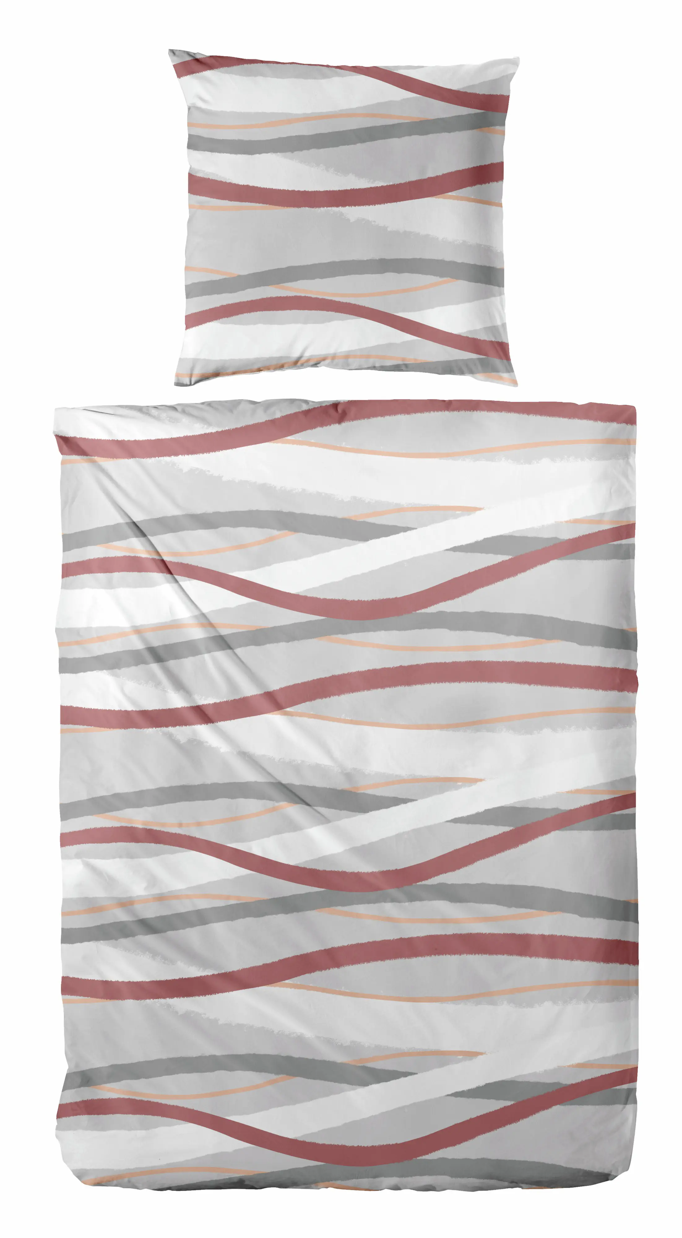 Biber Bettwäsche Welle 135 x 200 cm grau/rot