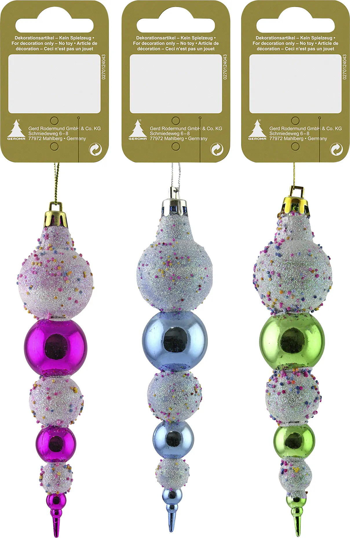 Dekohänger Zapfen Kunststoff 16 cm bunt 3-fach sortiert