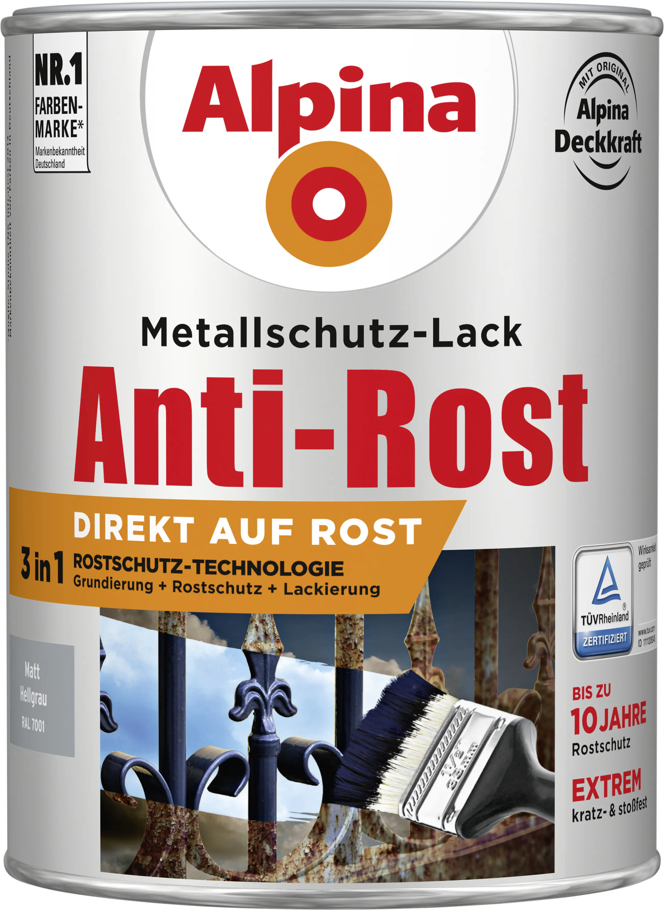 Alpina Metallschutz-Lack Anti-Rost 2,5 L hellgrau matt Alpina Metallschutz-Lack Anti-Rost 2,5 L hellgrau matt