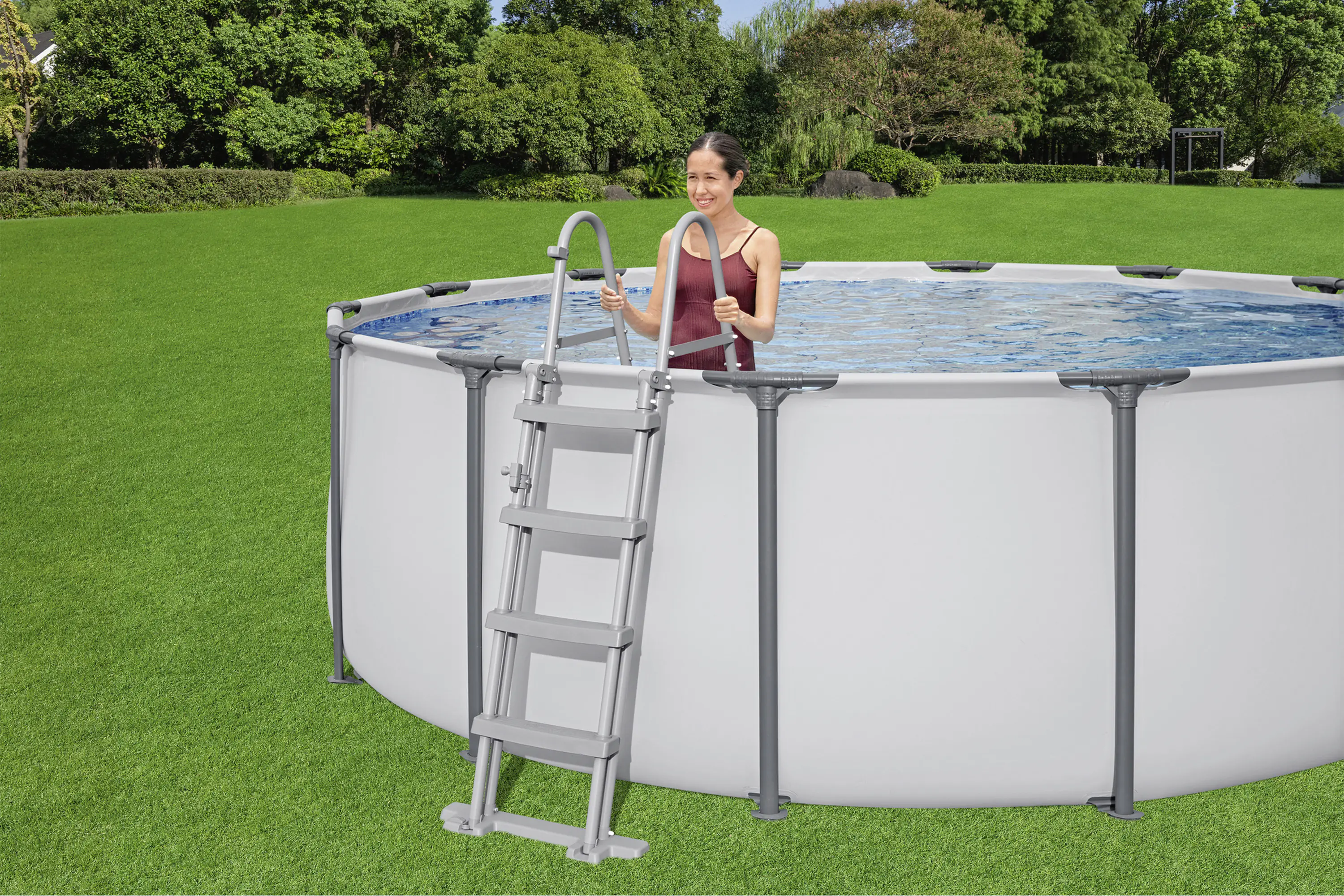 Bestway Steel Pro Max Frame Pool Komplett-Set rund Ø 427 x 122 cm lichtgrau