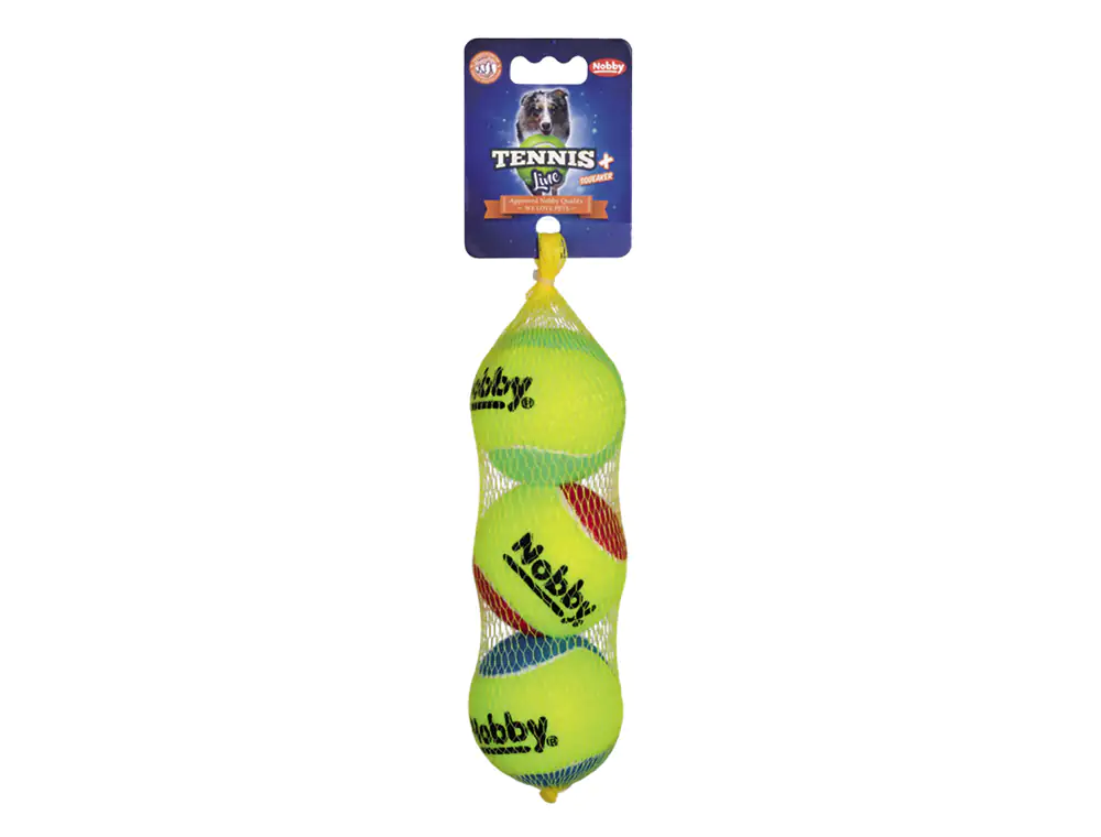 4033766604966 Nobby Tennisball mit Squeaker 6,5 cm 3er Netz Größe M