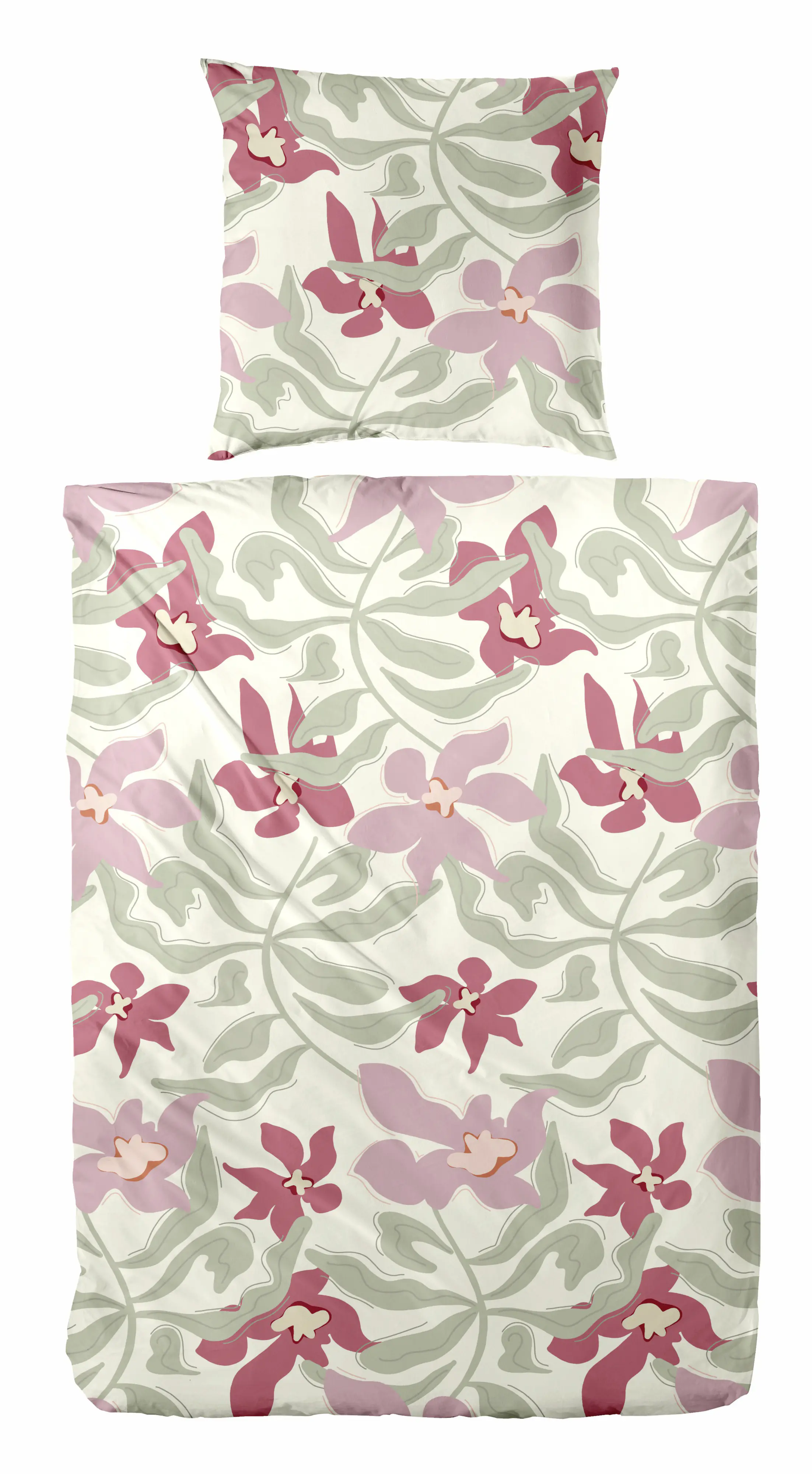 Biber Bettwäsche Blume 135 x 200 cm grün/rot