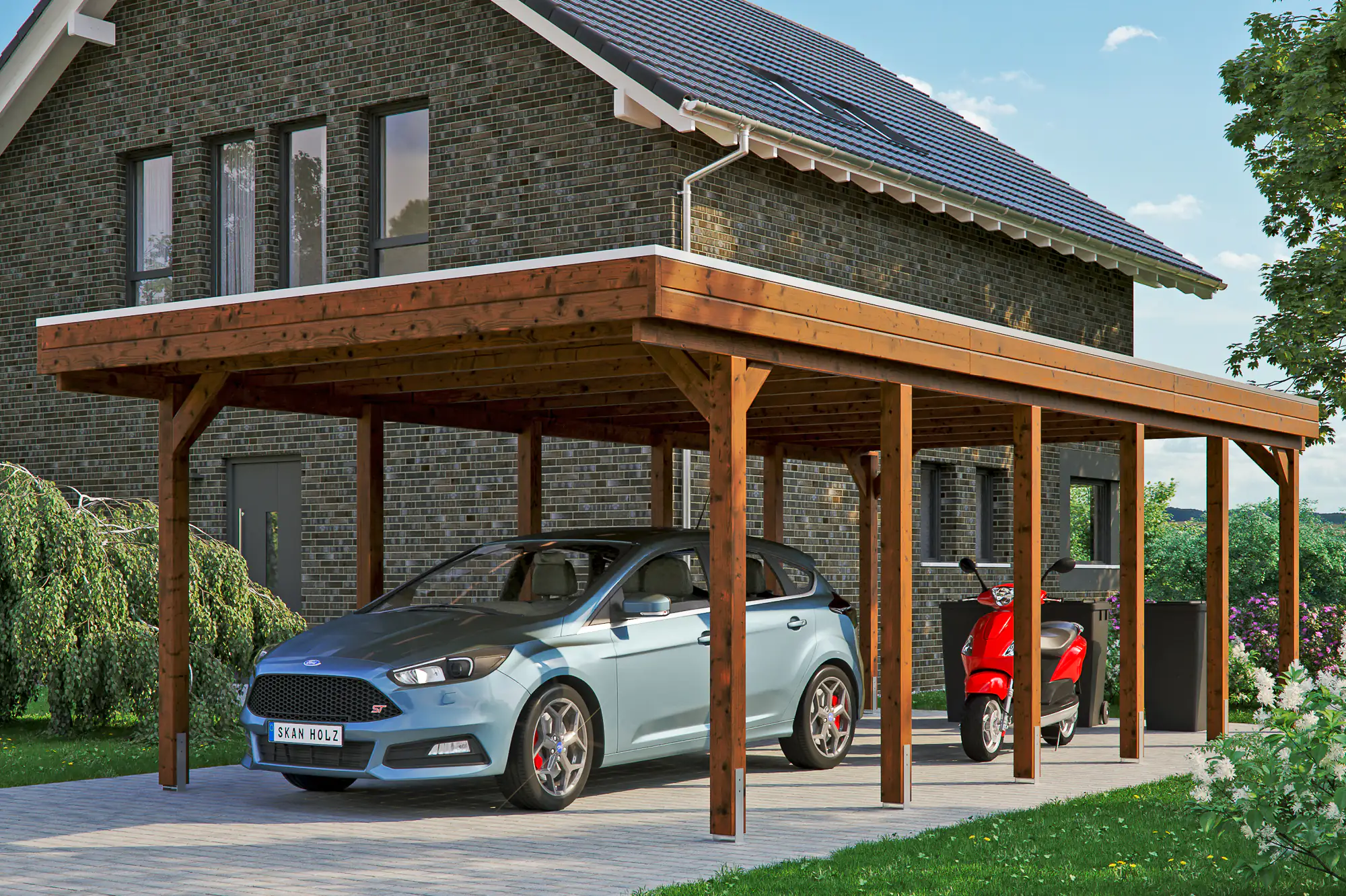 4018211033843 SKAN HOLZ Carport Friesland 397 x 860 cm mit EPDM-Dach