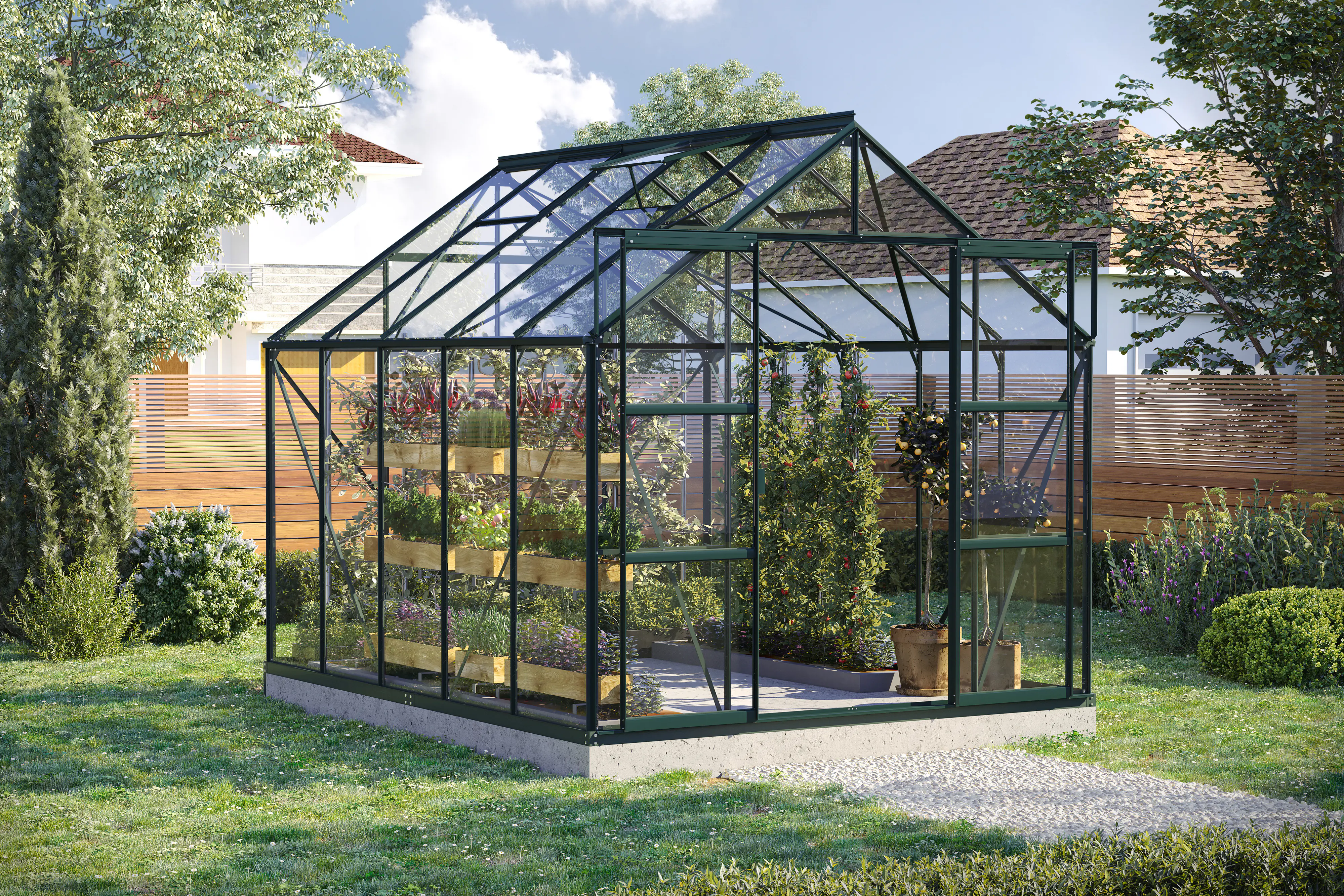 Vitavia Gewächshaus-Set Uranus 8300 ESG 3 mm smaragd 254 x 317 cm 