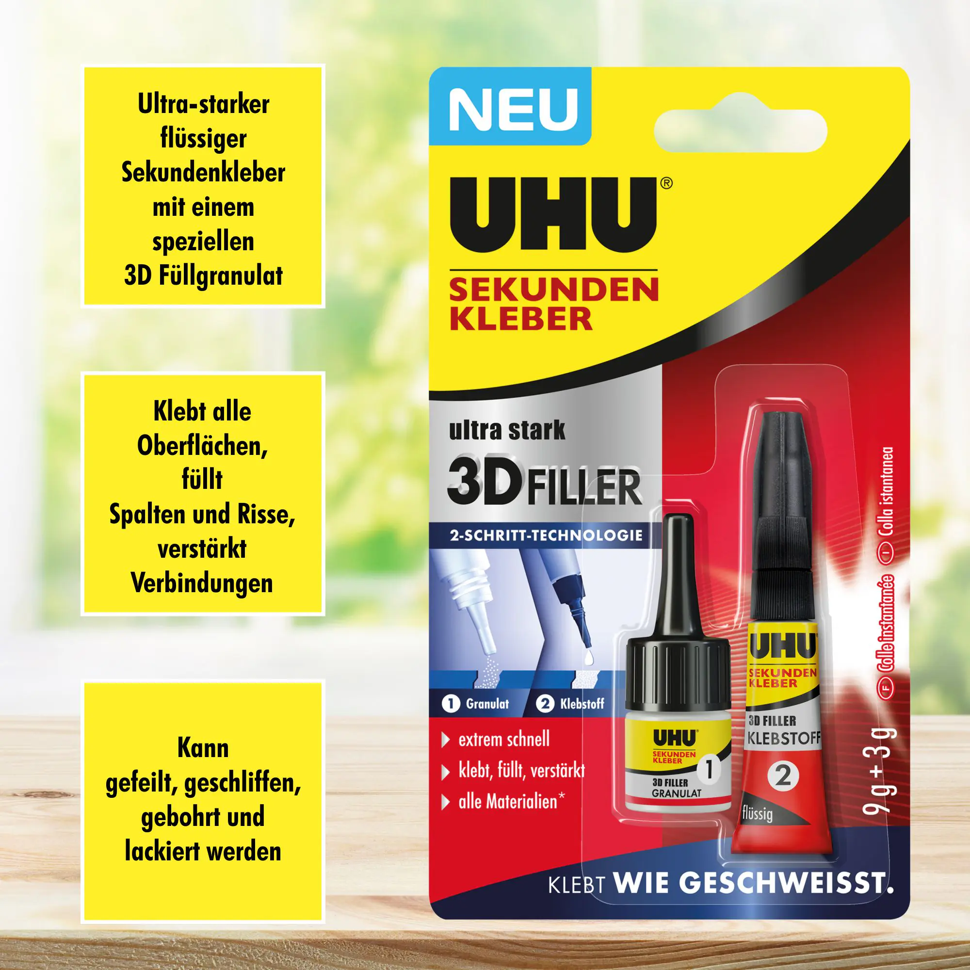 UHU Sekundenkleber 3D Filler 3 g + 9 g