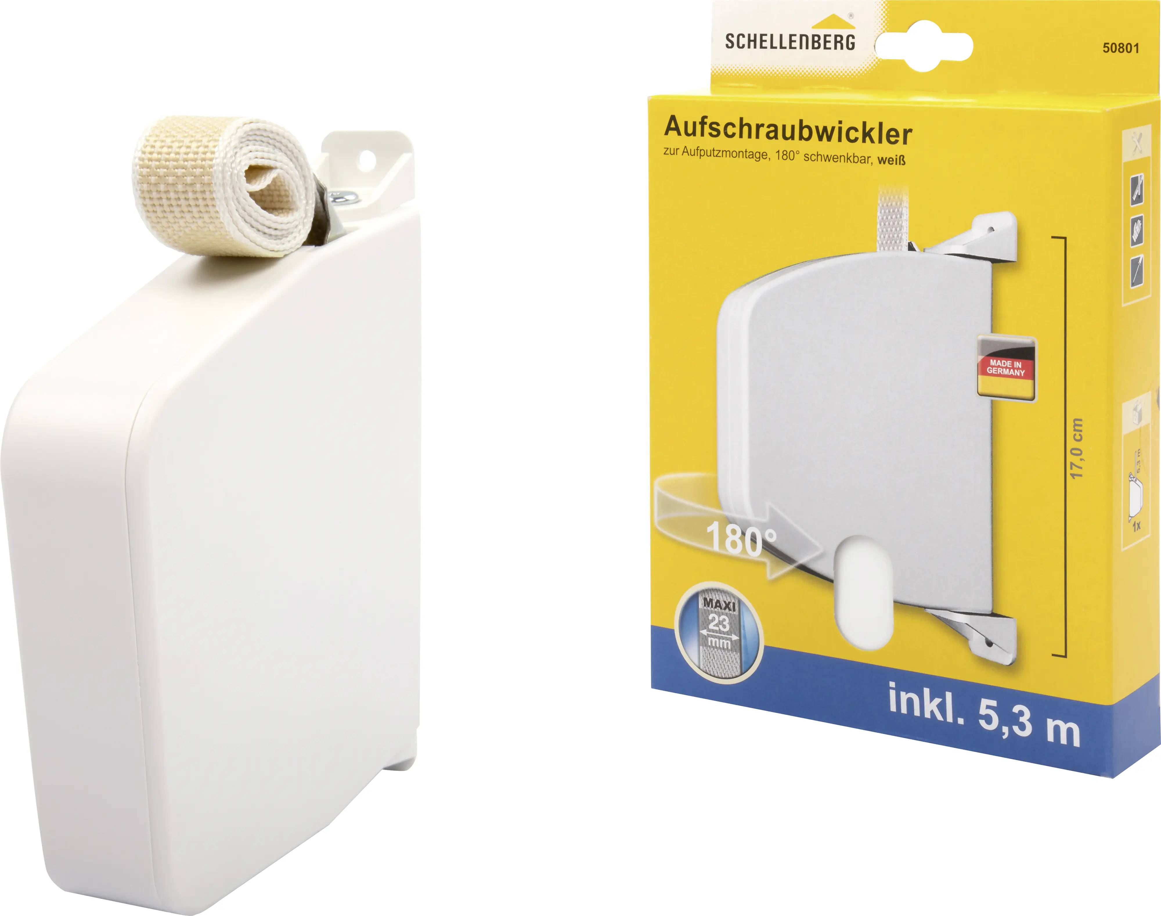 Schellenberg Aufschraubwickler Maxi weiß, inkl. 5,3 m Rollladengurt