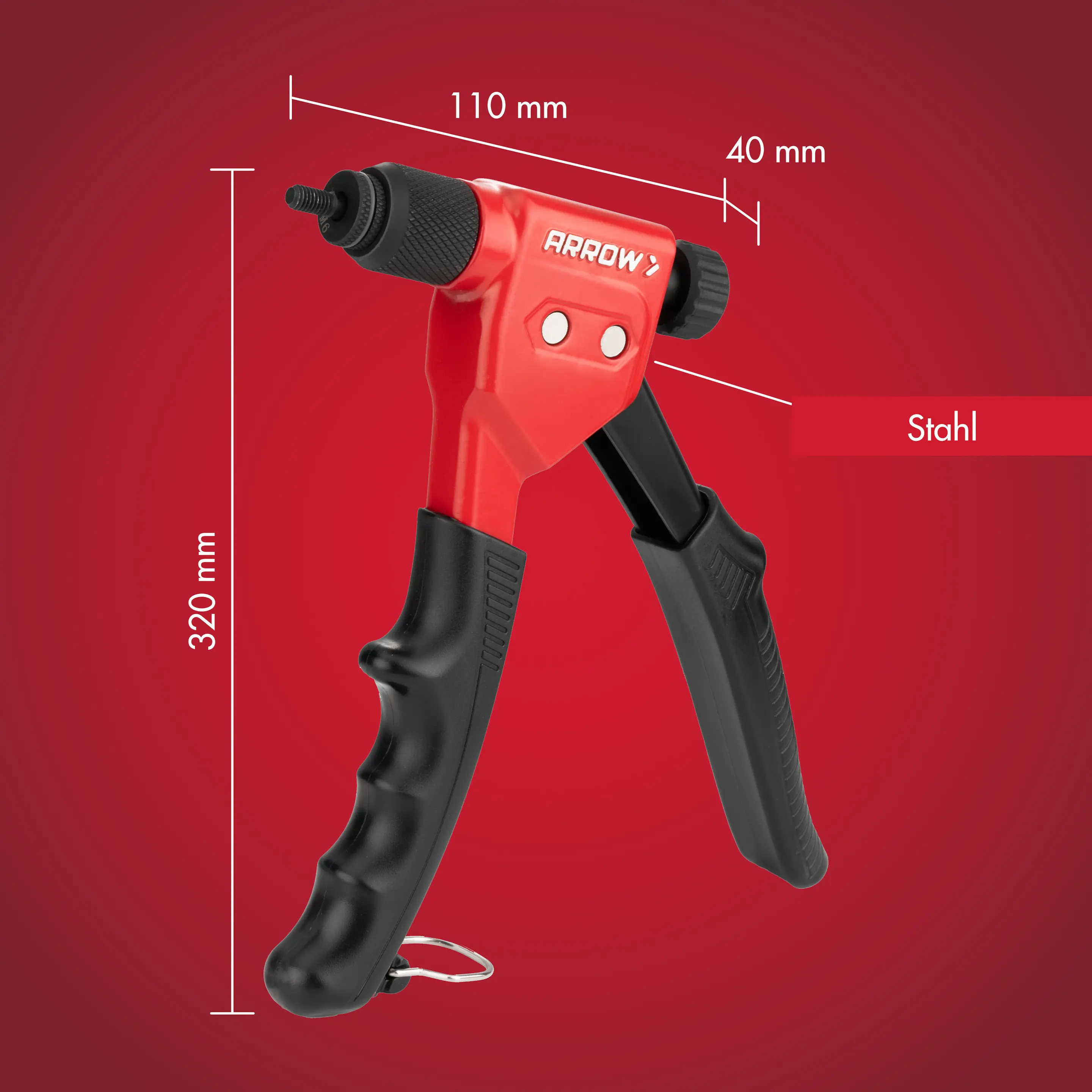 Arrow Blindnietmutterzange RNT1 inkl. 3 Dornaufsätze für M4, M5 & M6 Gewinde