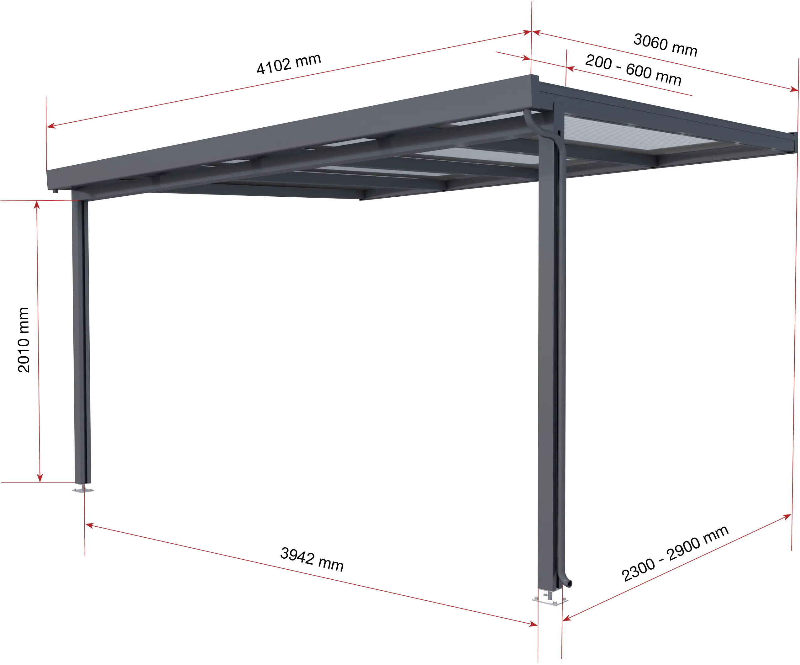 Gutta Premium Terrassendach 410,2 x 306 cm anthrazit PC bronce 16 mm